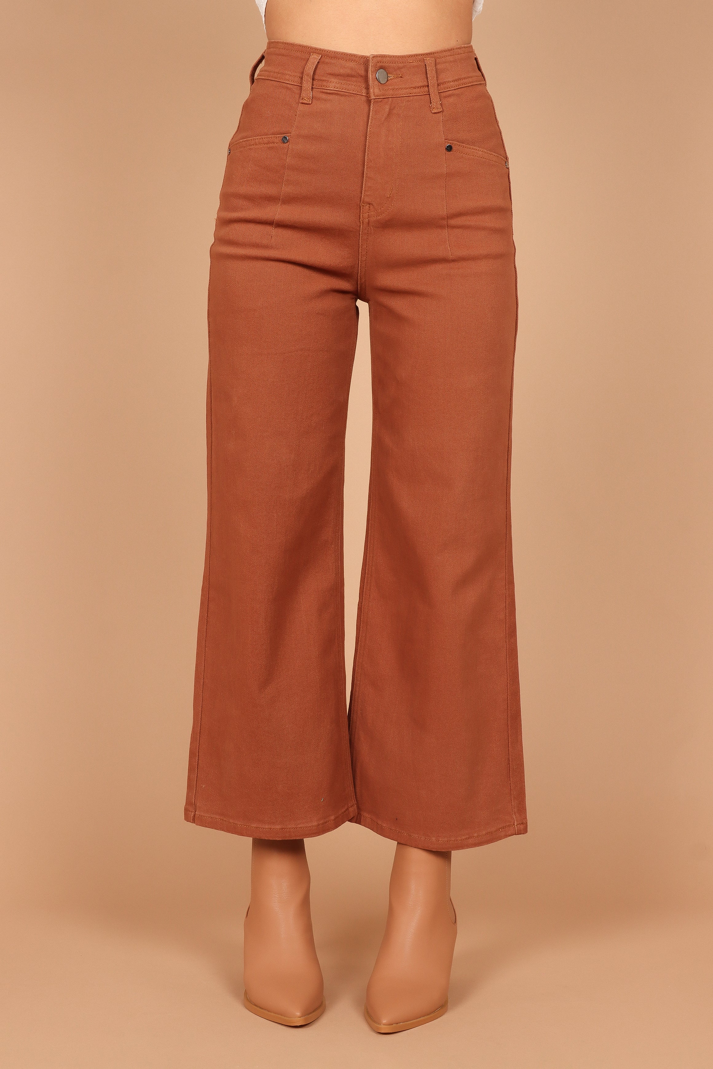 Georgette High Waisted Straight Leg Pants - Brown