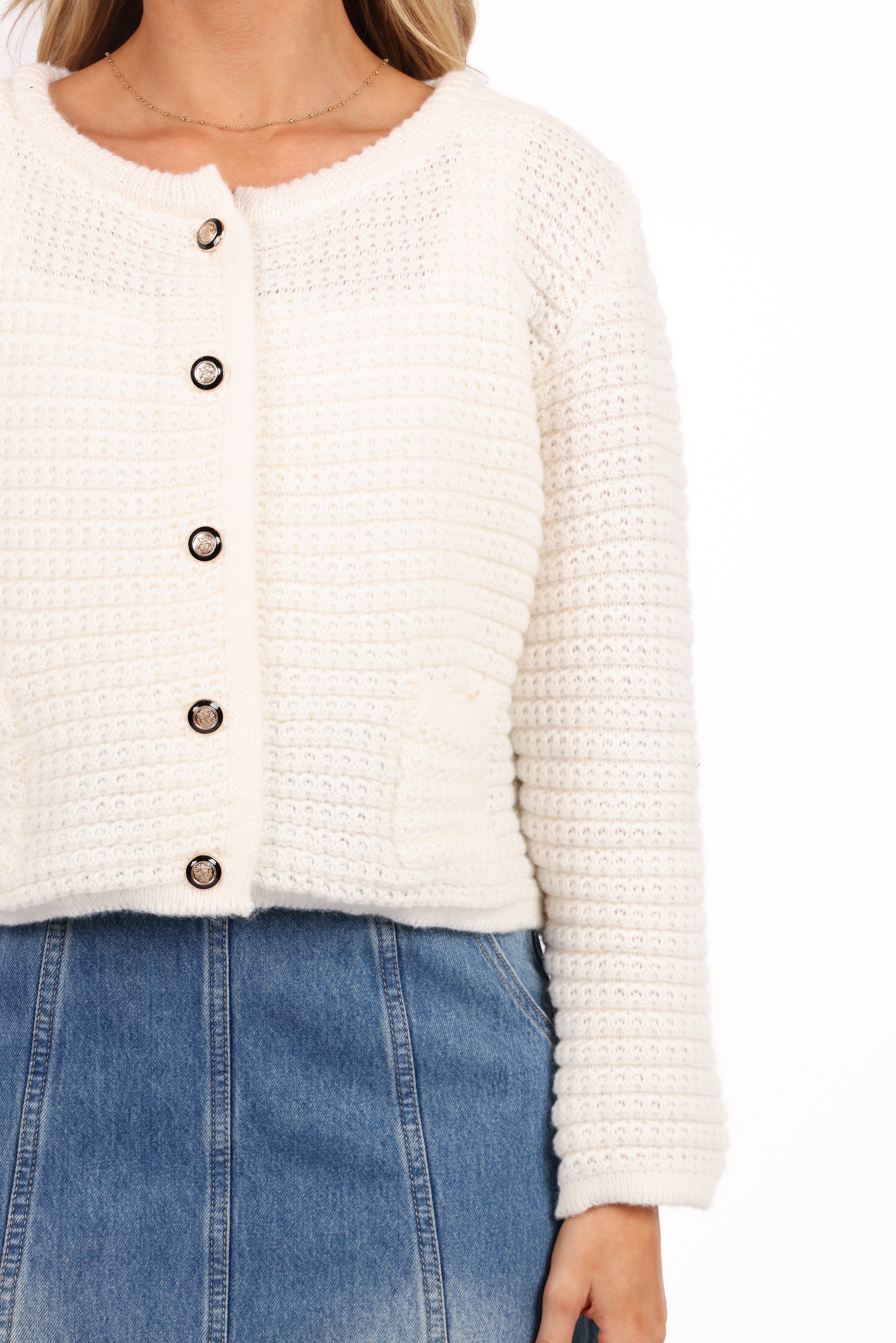 Decket Button Front Cardigan - White