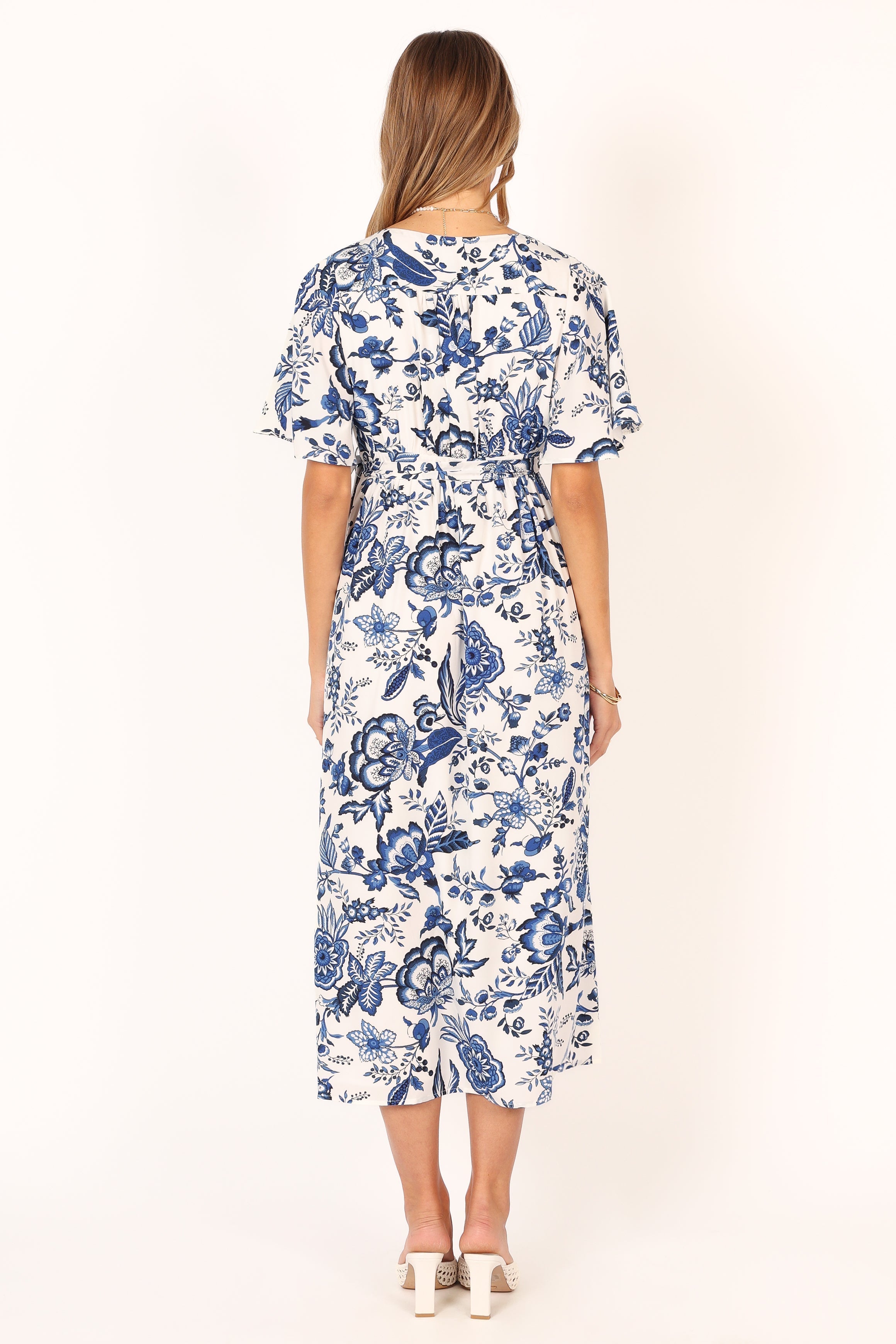 Kaleen Midi Wrap Dress - White Blue