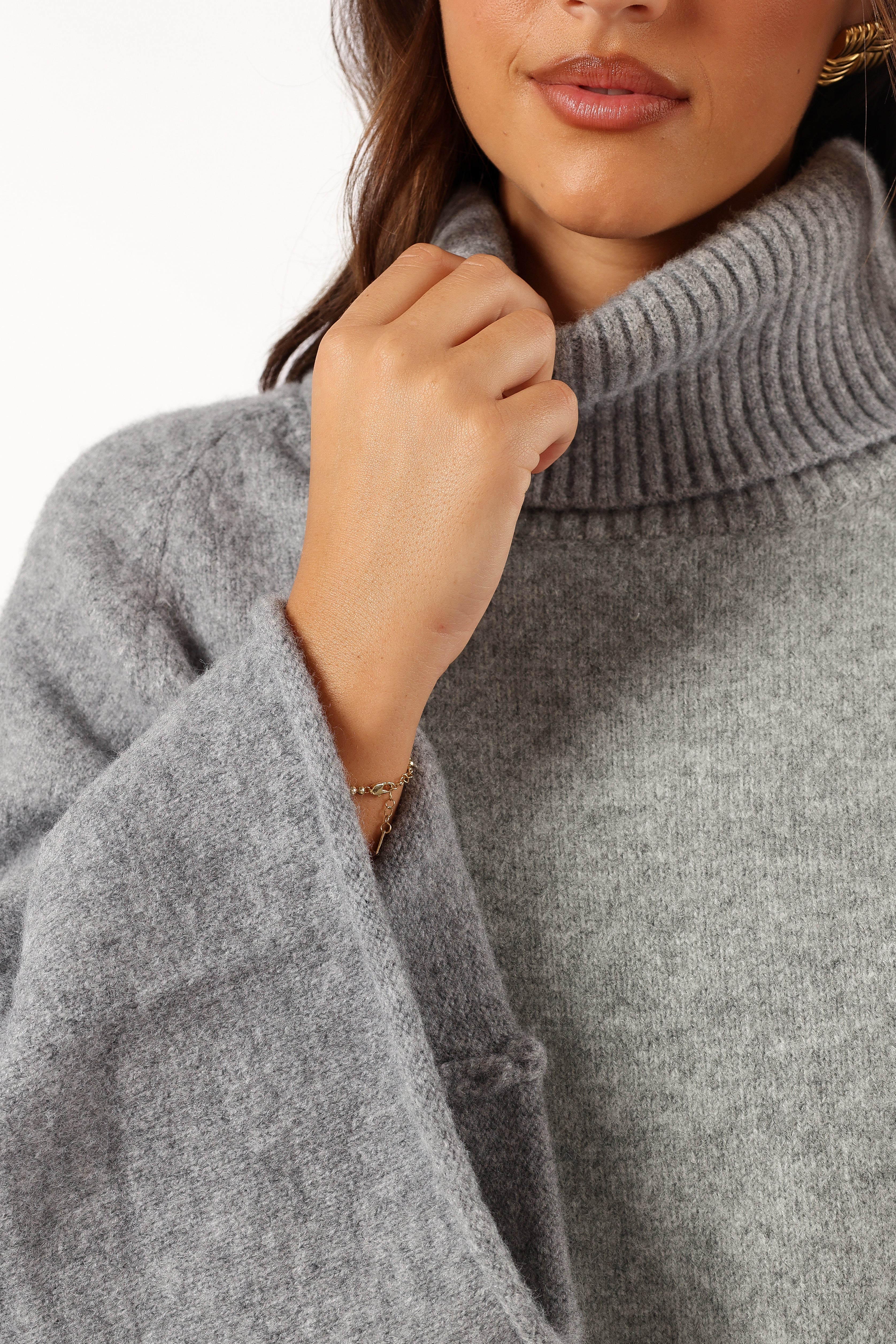 Bindy Cowlneck Knit Sweater - Grey Marle