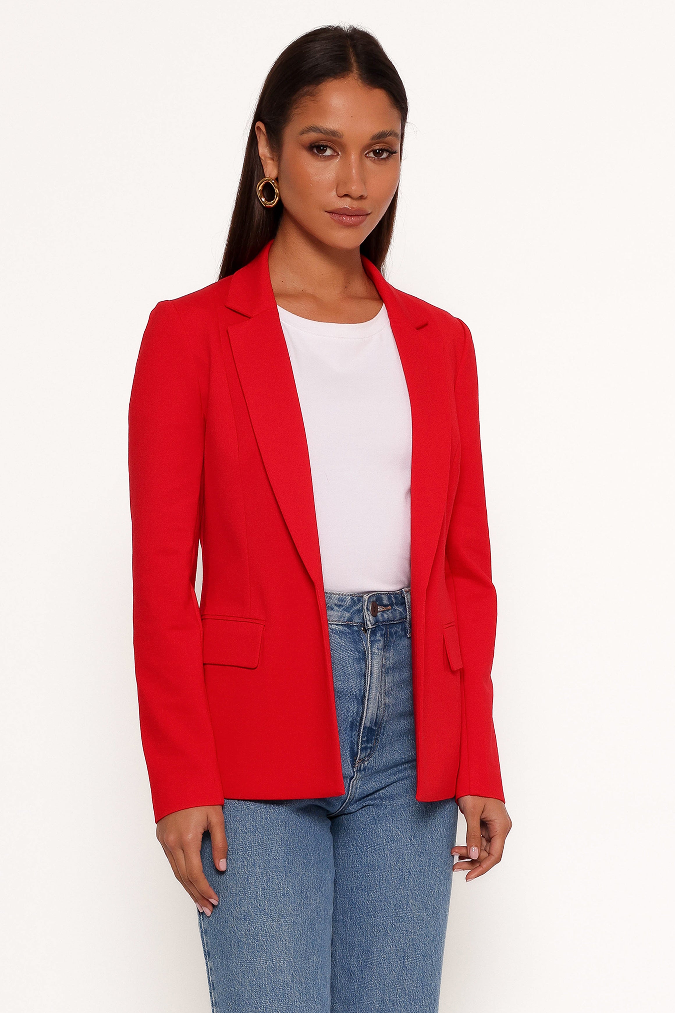 Ronny Open Front Knit Blazer - Scarlet Red