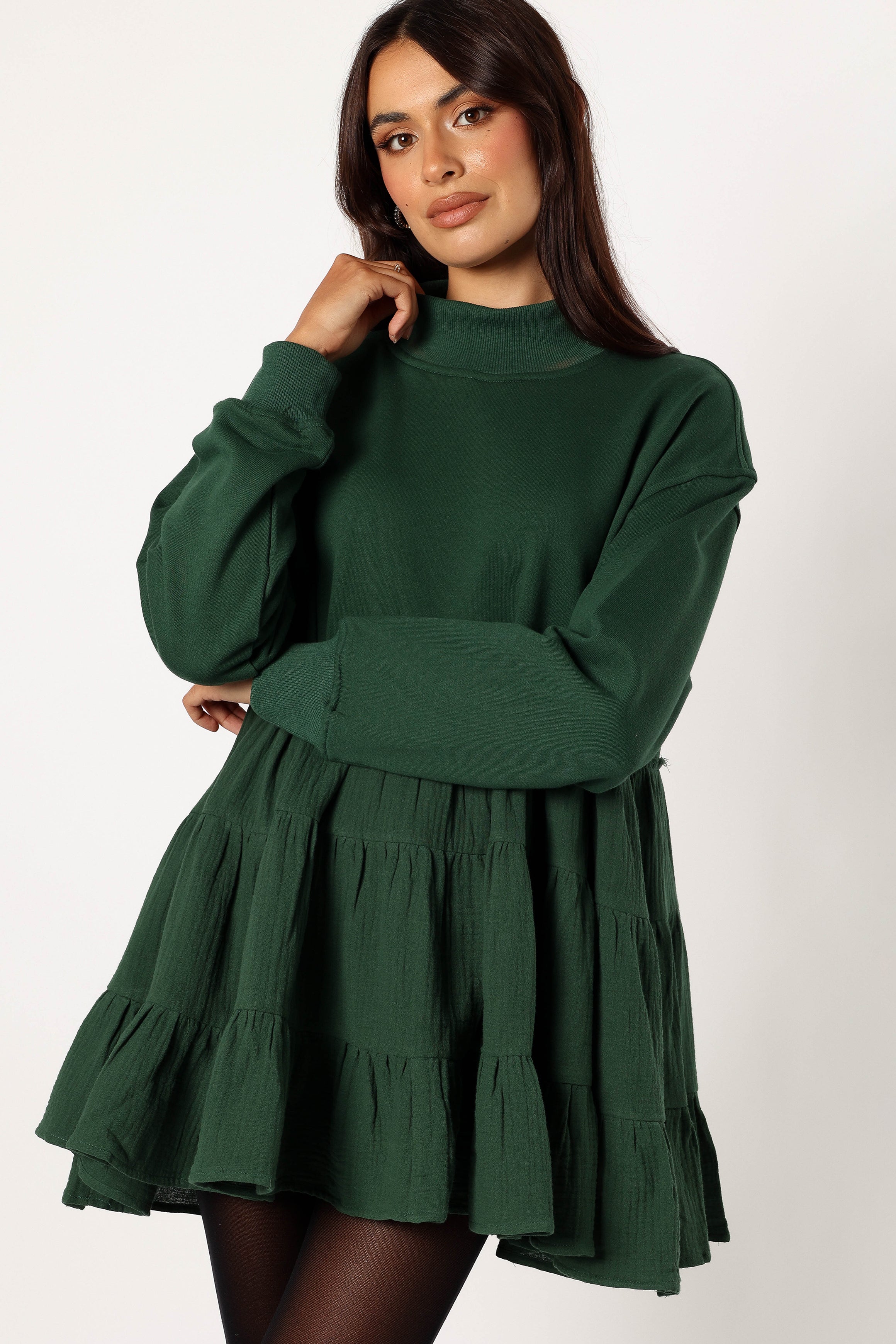 Minia Long Sleeve Mini Dress - Hunter Green