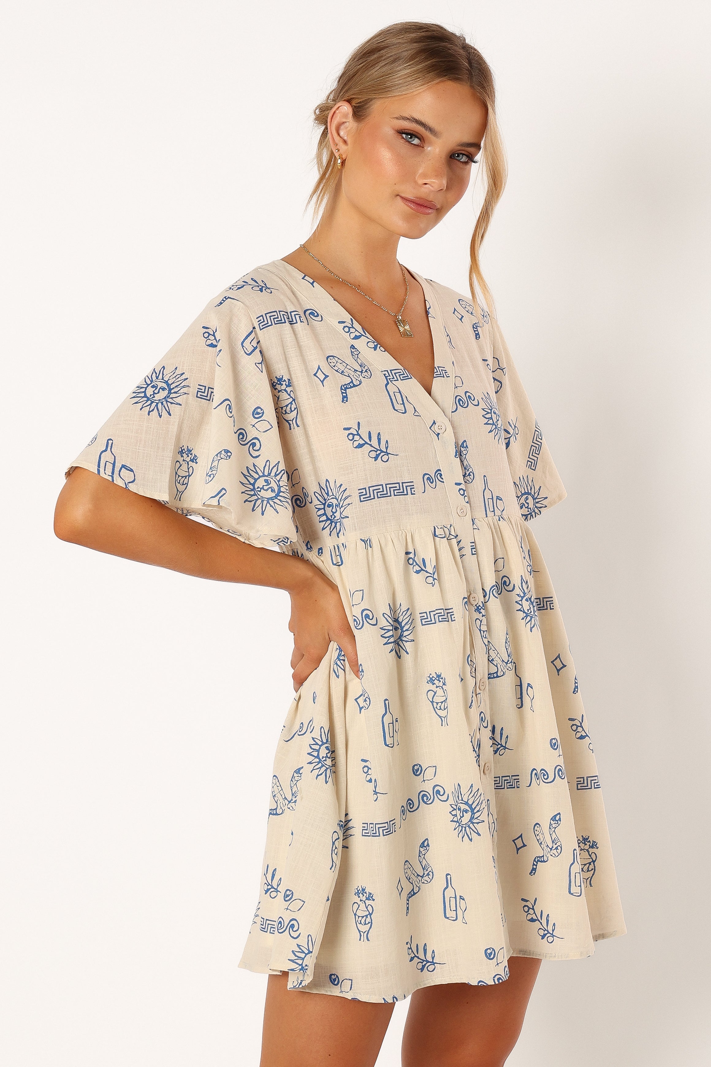Elias Mini Dress - Beige Blue