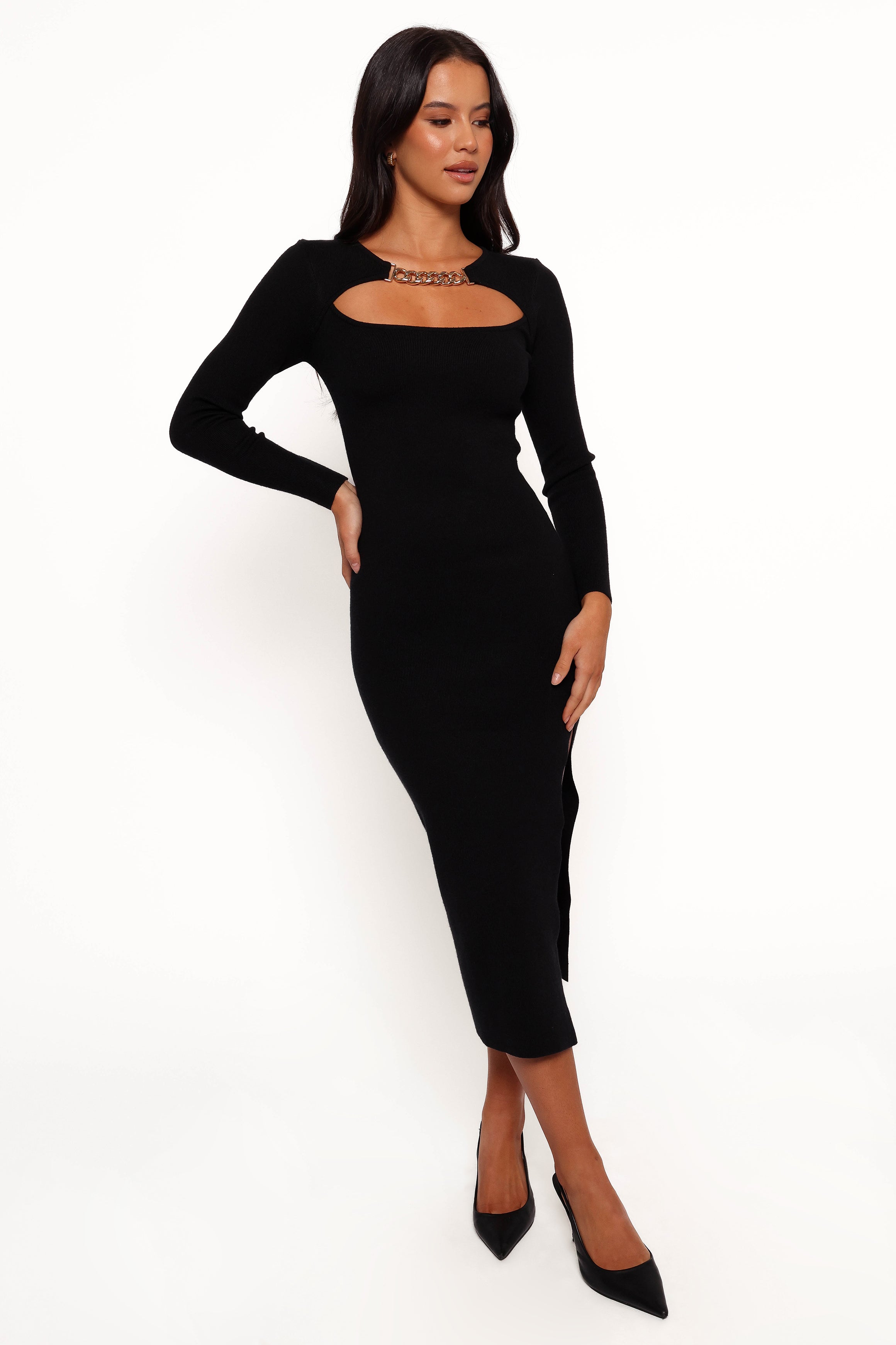 Elissa Long Sleeve Midi Dress - Black