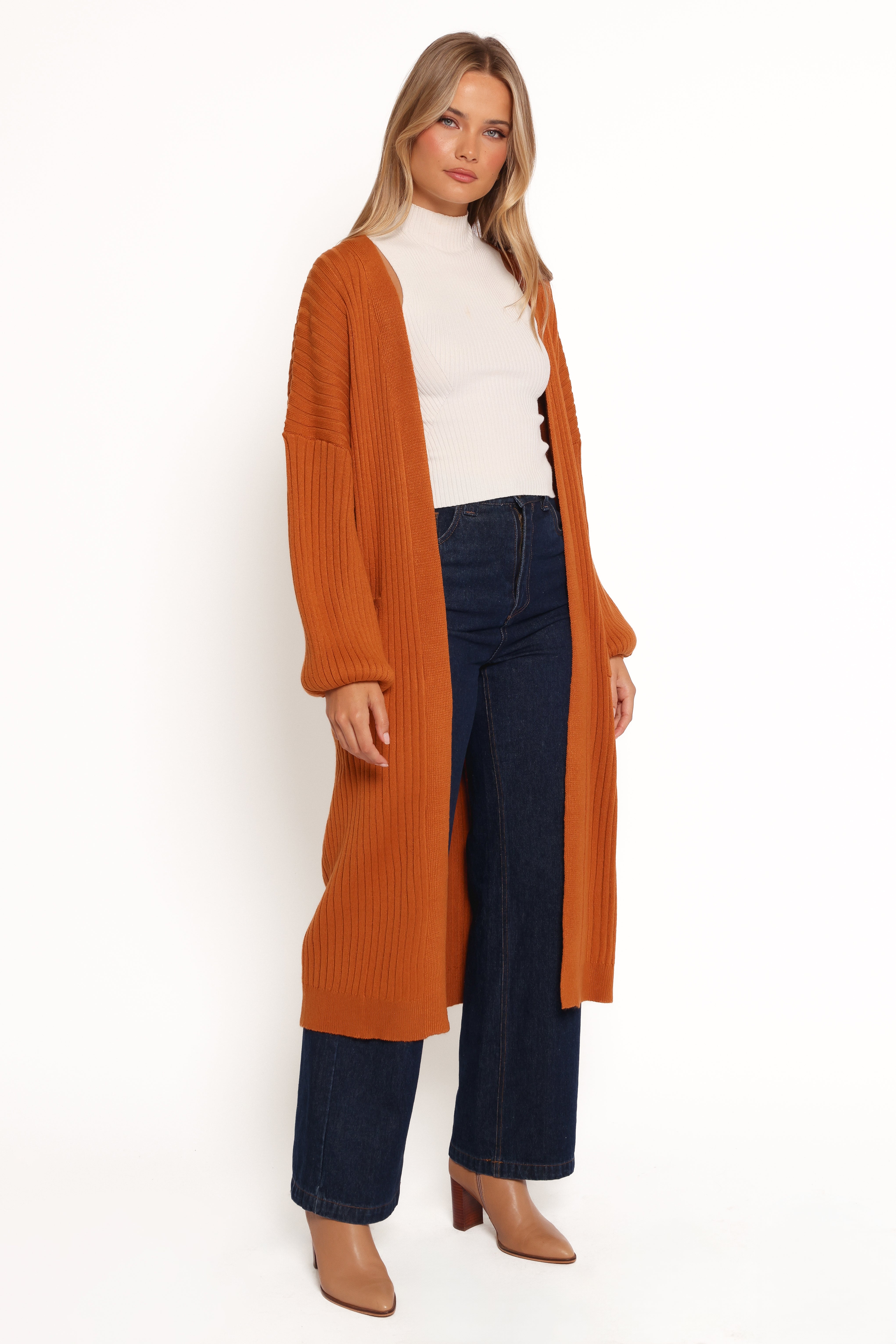 Makenna Long Open Front Cardigan - Rust