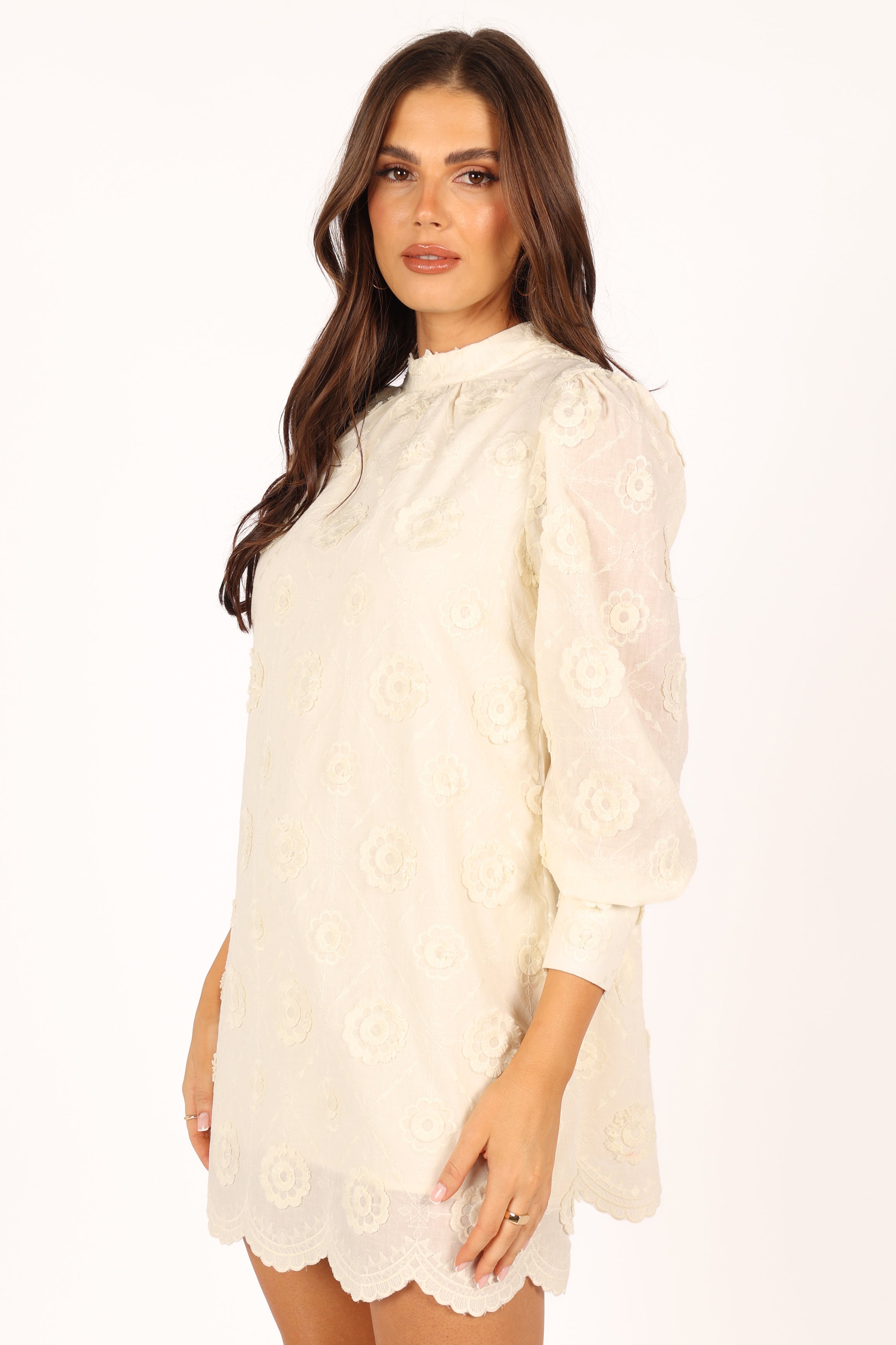 Stefania Long Sleeve Mini Dress - Cream