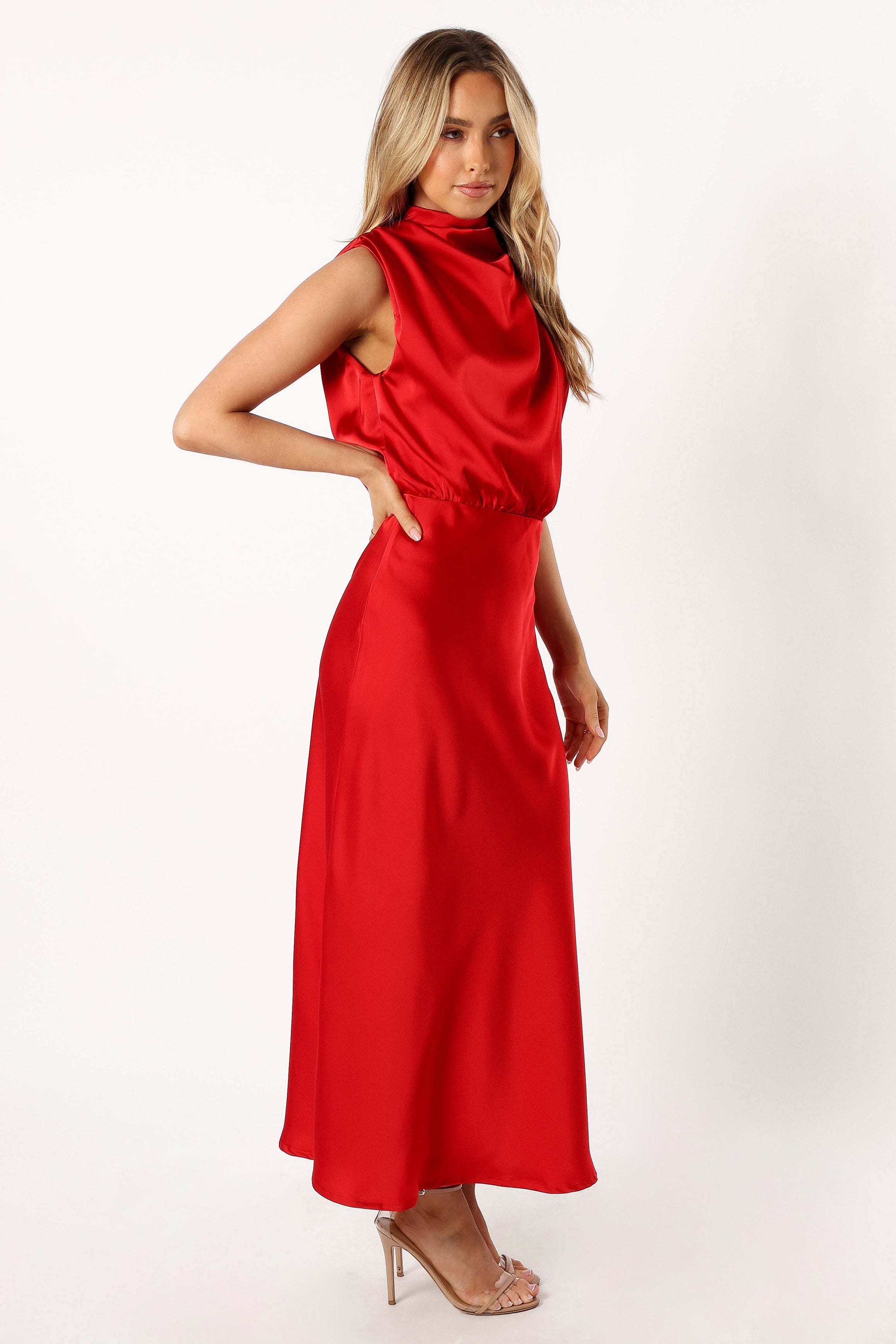 Anabelle Halter Neck Midi Dress - Red