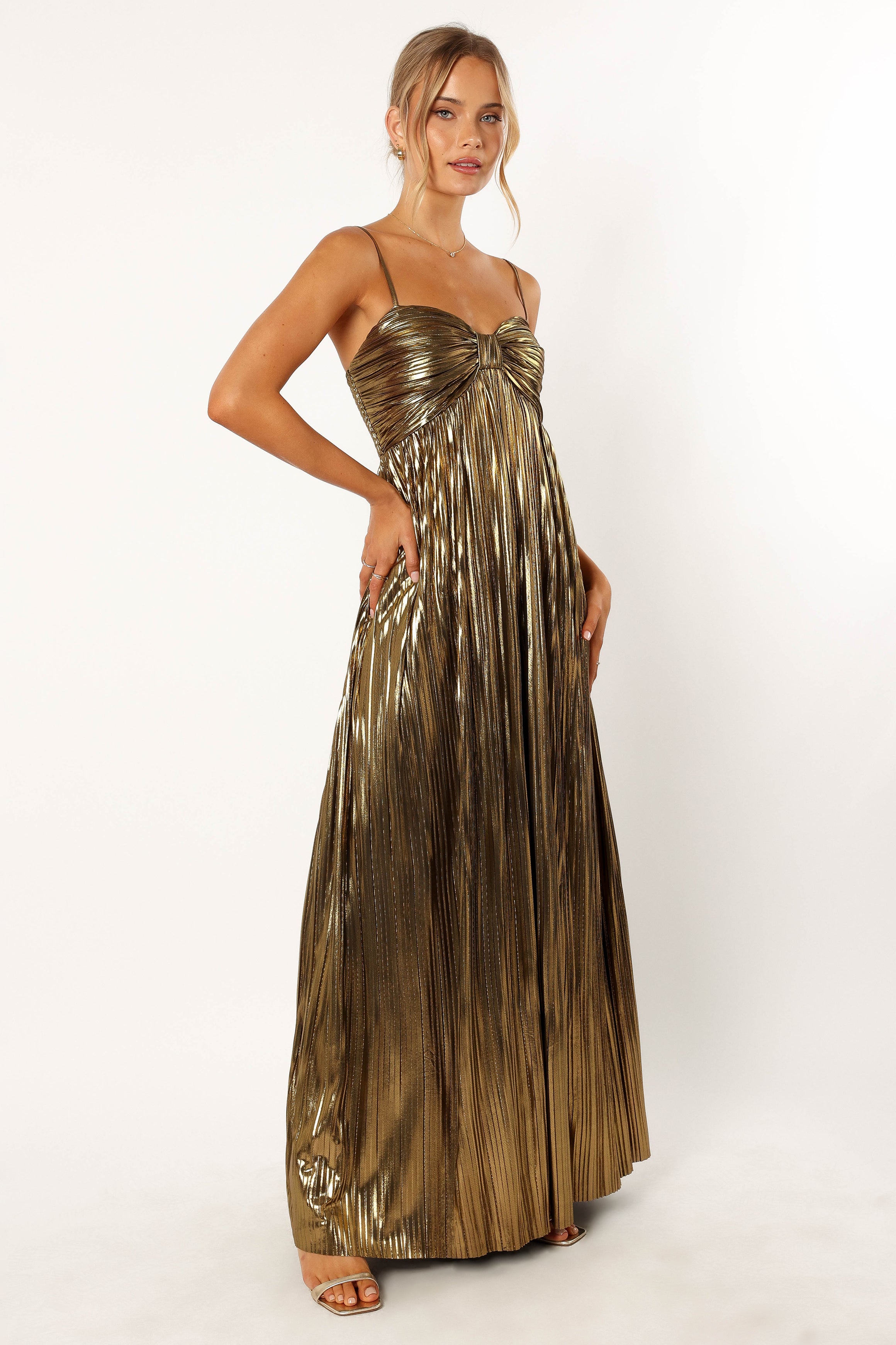 Kanthro Pleated Maxi Dress - Gold