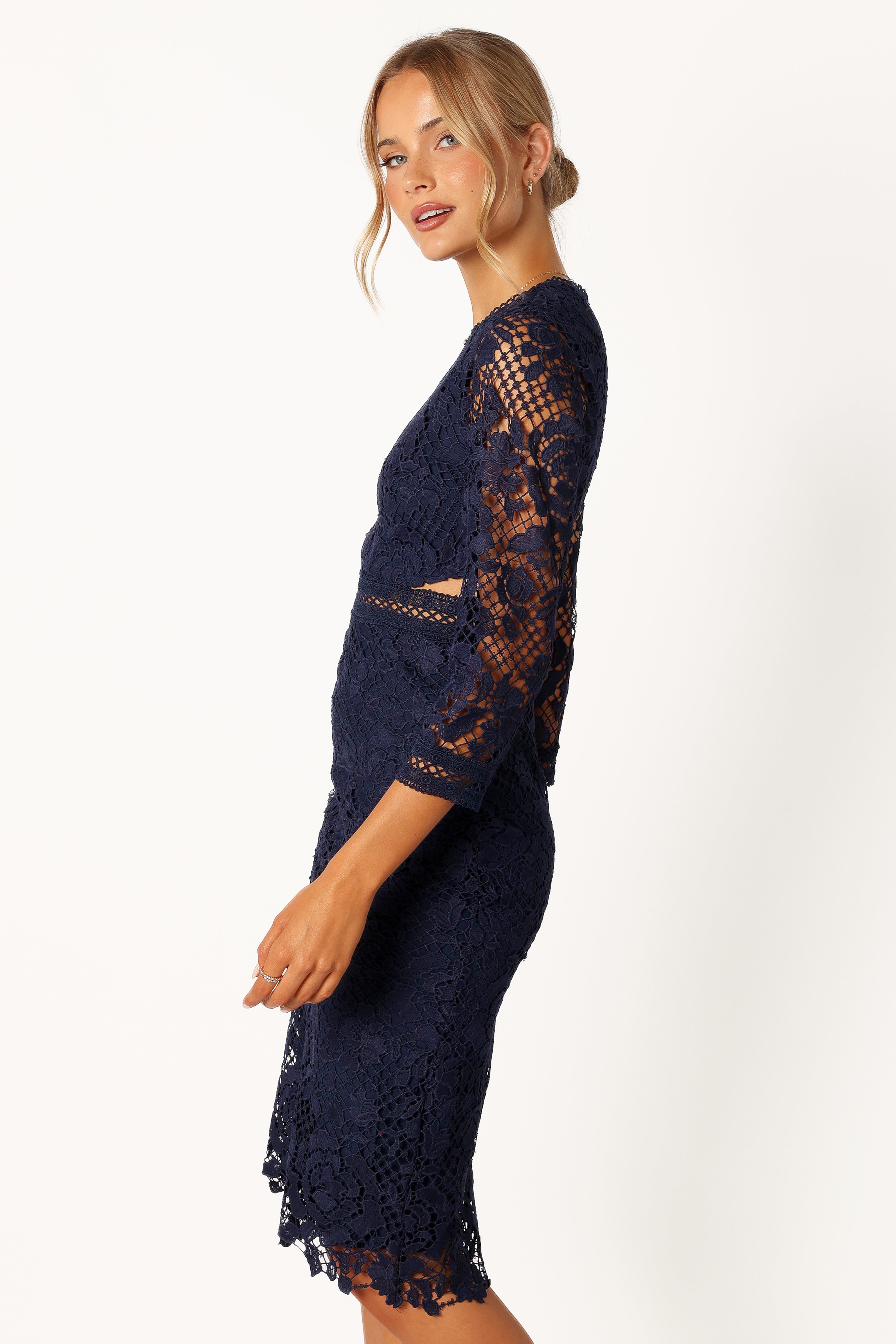 Pia Long Sleeve Midi Dress - Navy