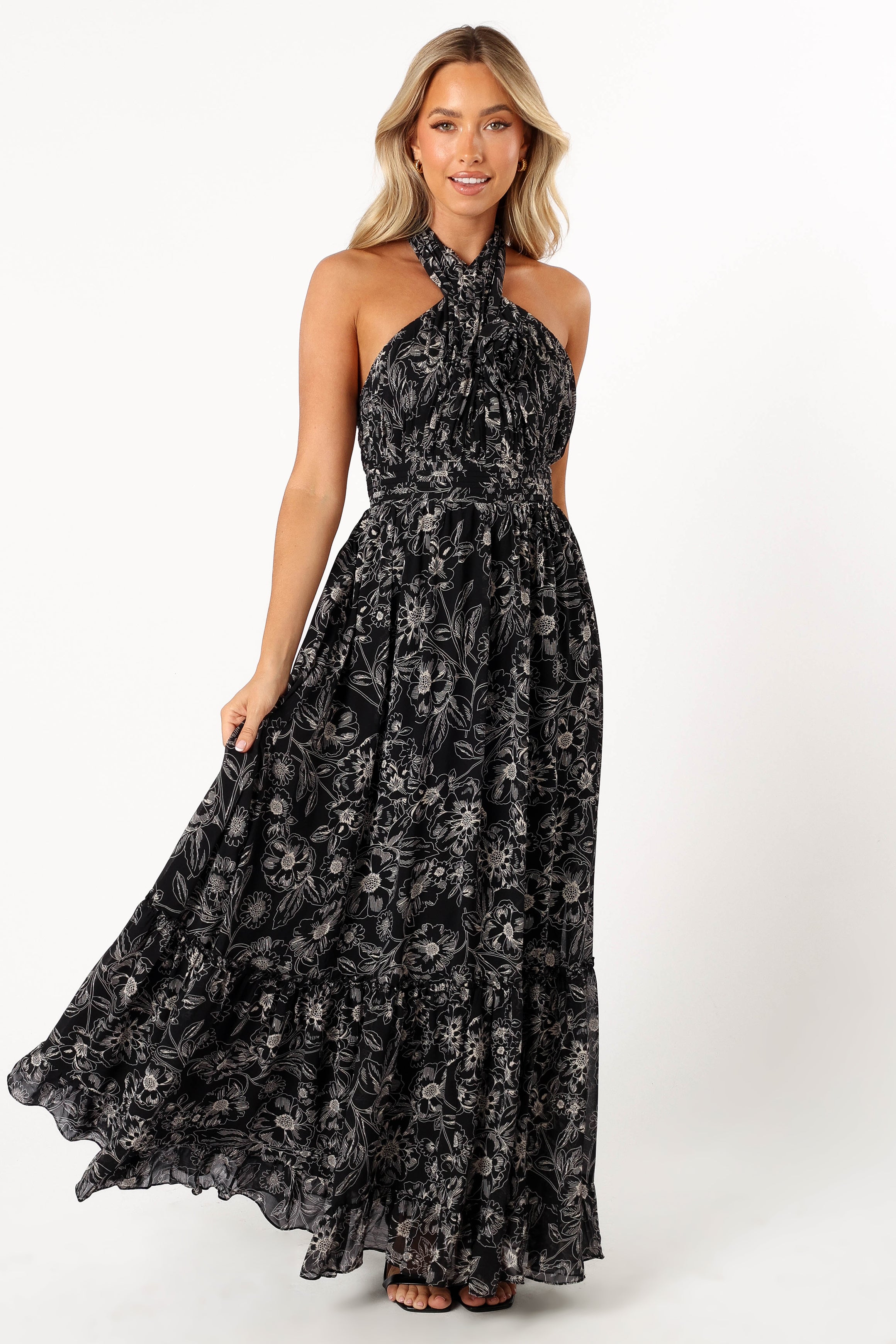 Lennon Halterneck Maxi Dress - Black Floral