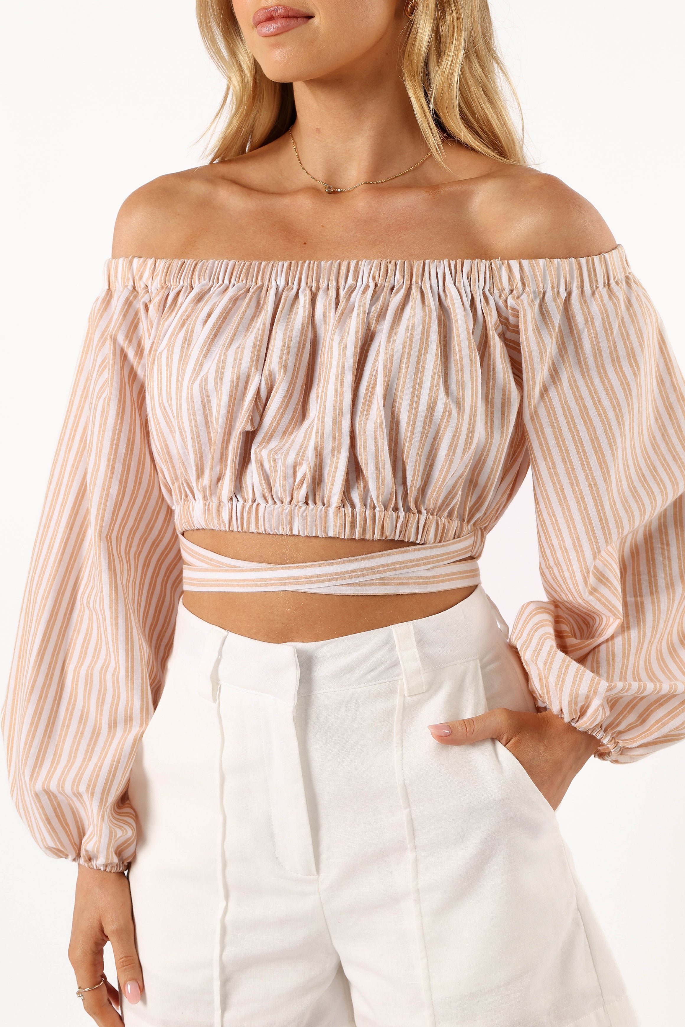 Emilia Wrap Top - Beige Ivory