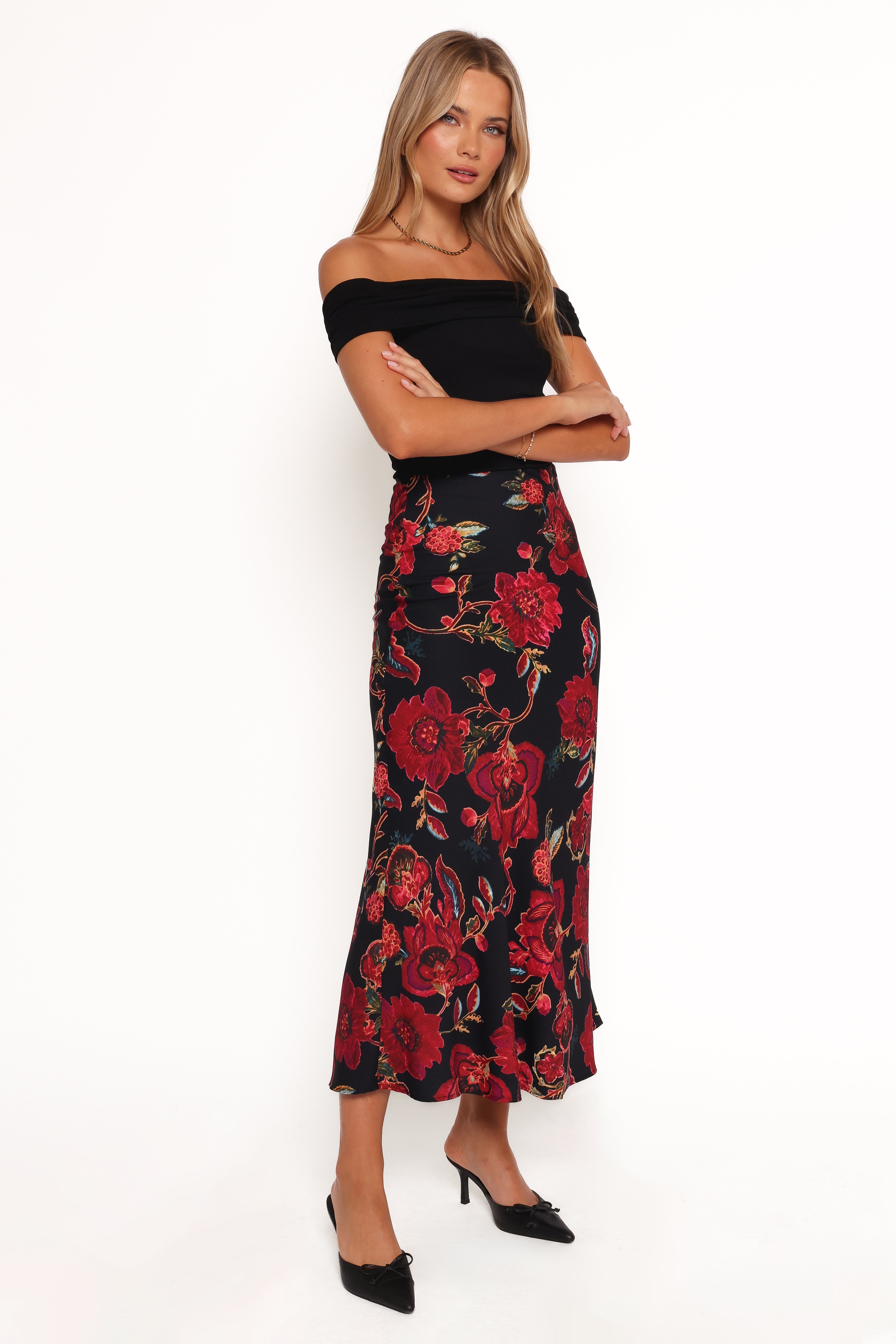 Evie Maxi Skirt - Black Floral