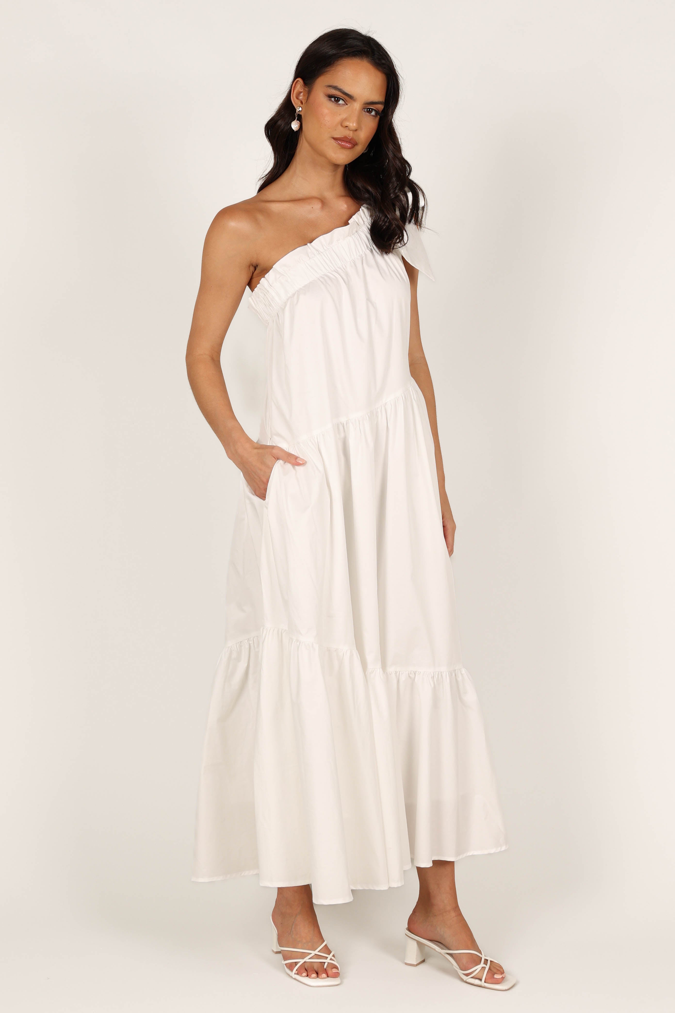 Ava One Shoulder Maxi Dress - White