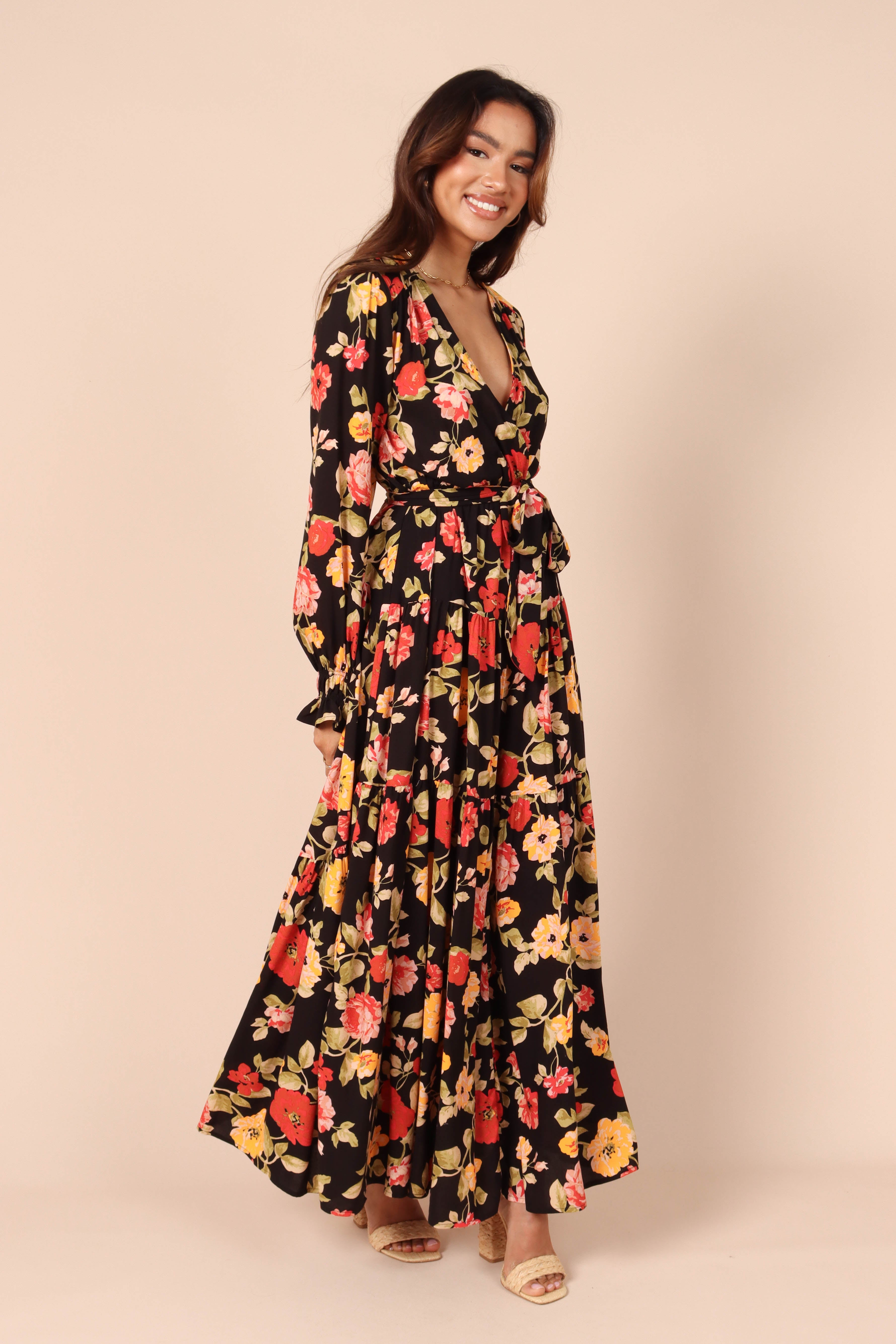 Ruana Maxi Dress - Black Floral