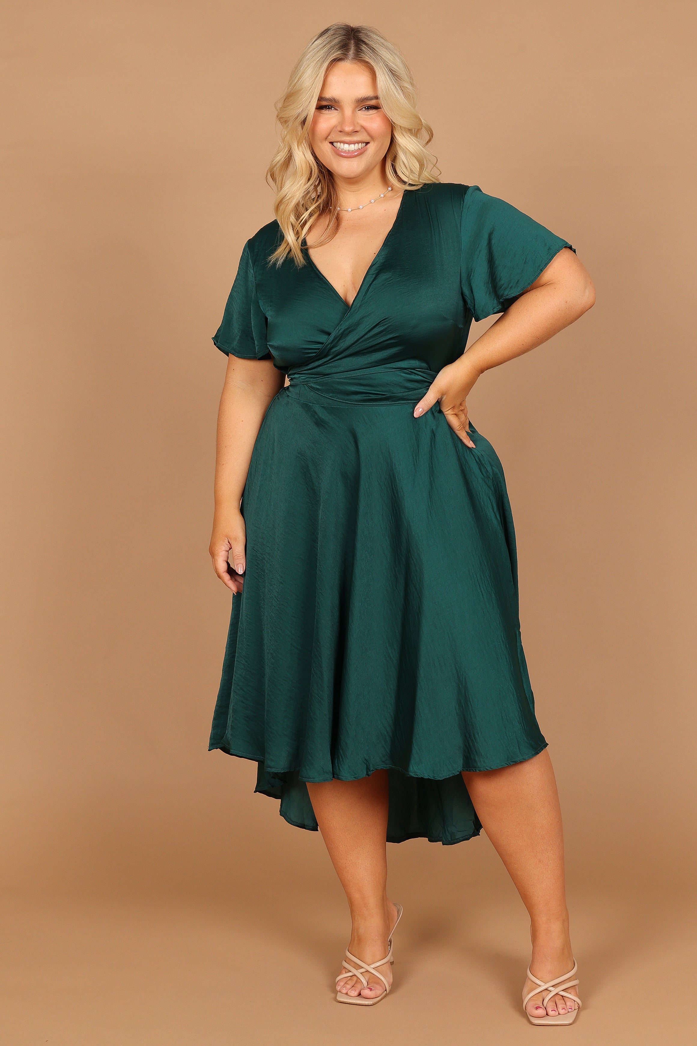 Amanda Hi Lo Tie Front Dress - Emerald