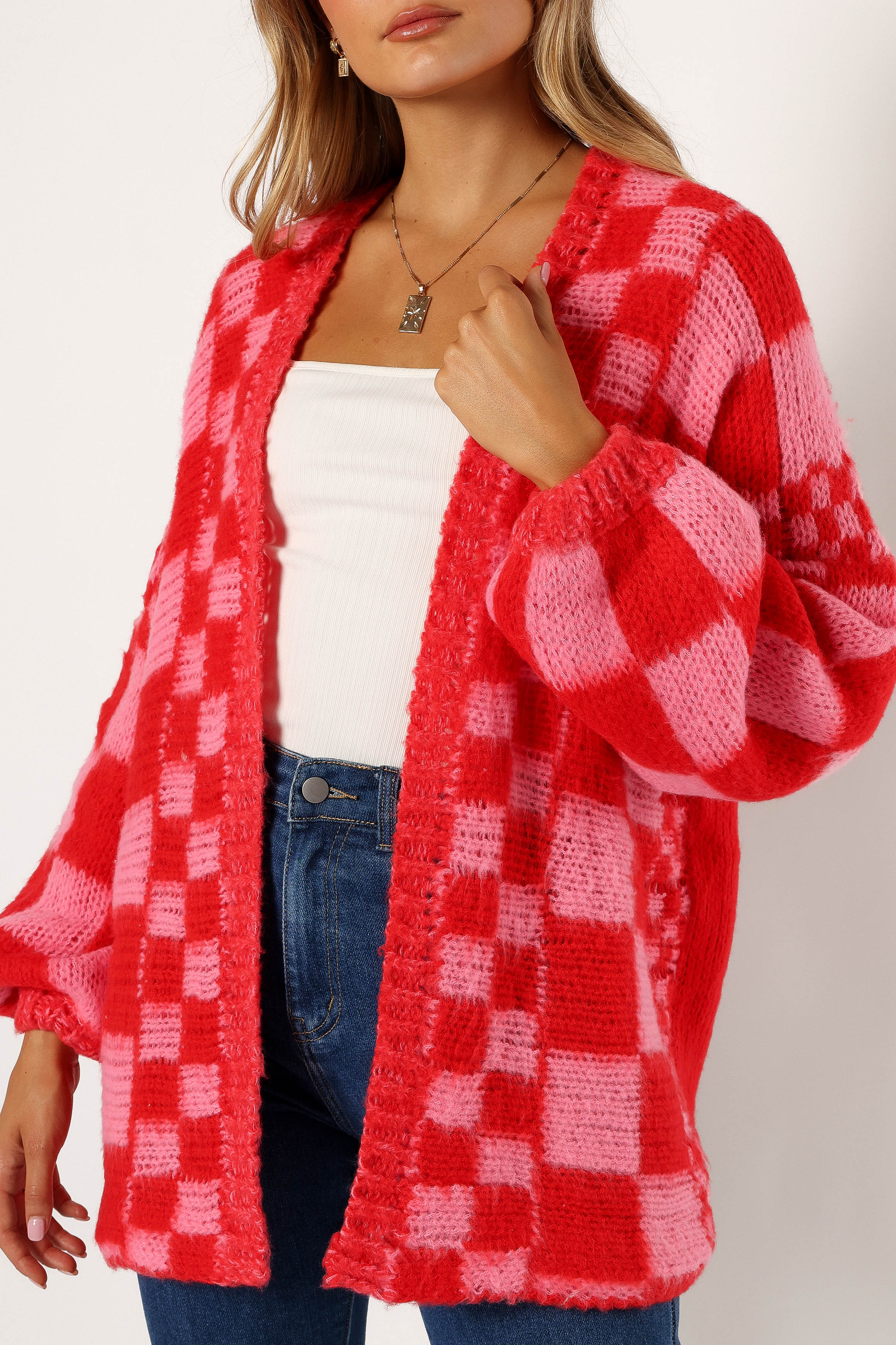 Davina Pattern Open Front Cardigan - Red/Pink