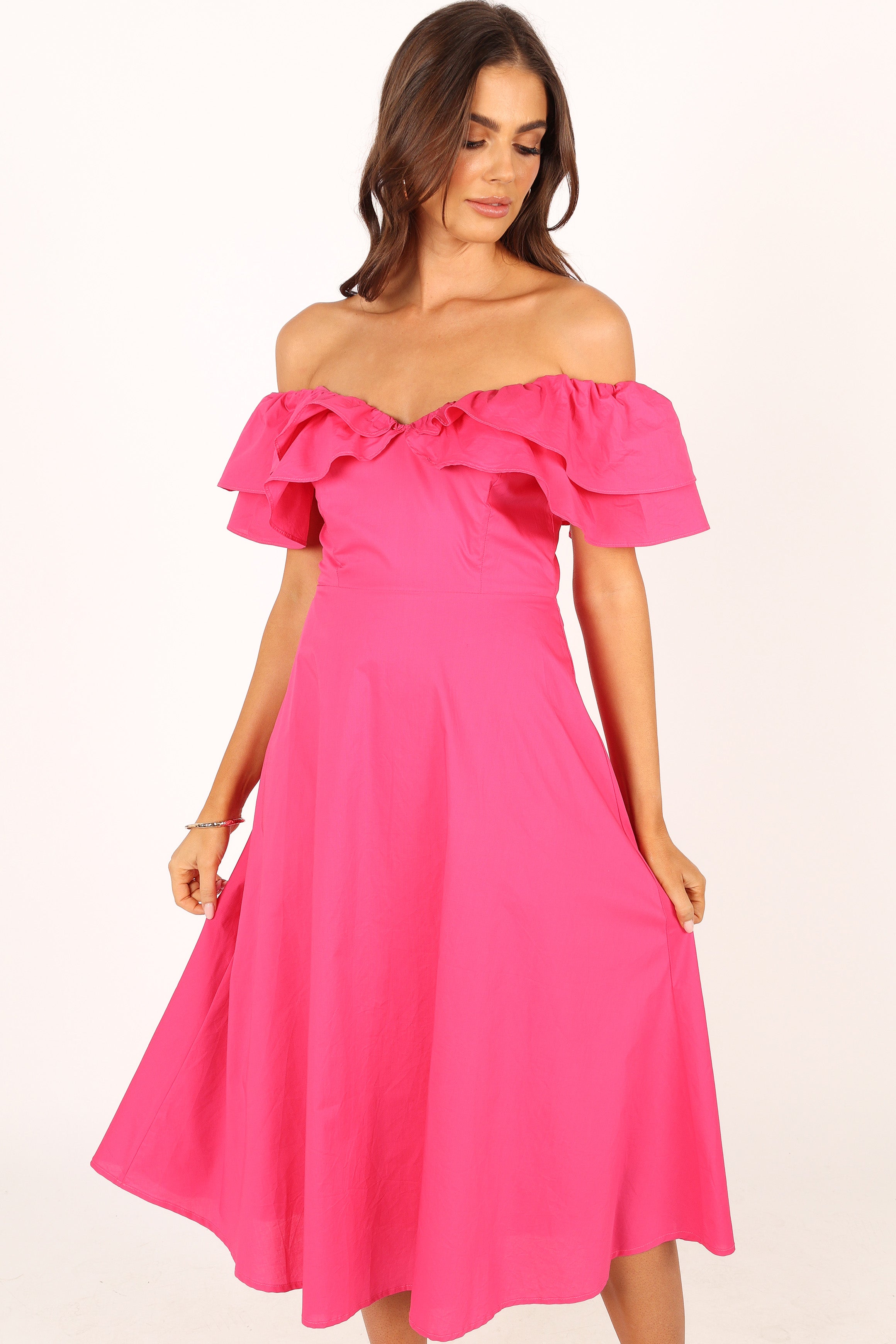 Cabo Frill Sleeve Midi Dress - Magenta