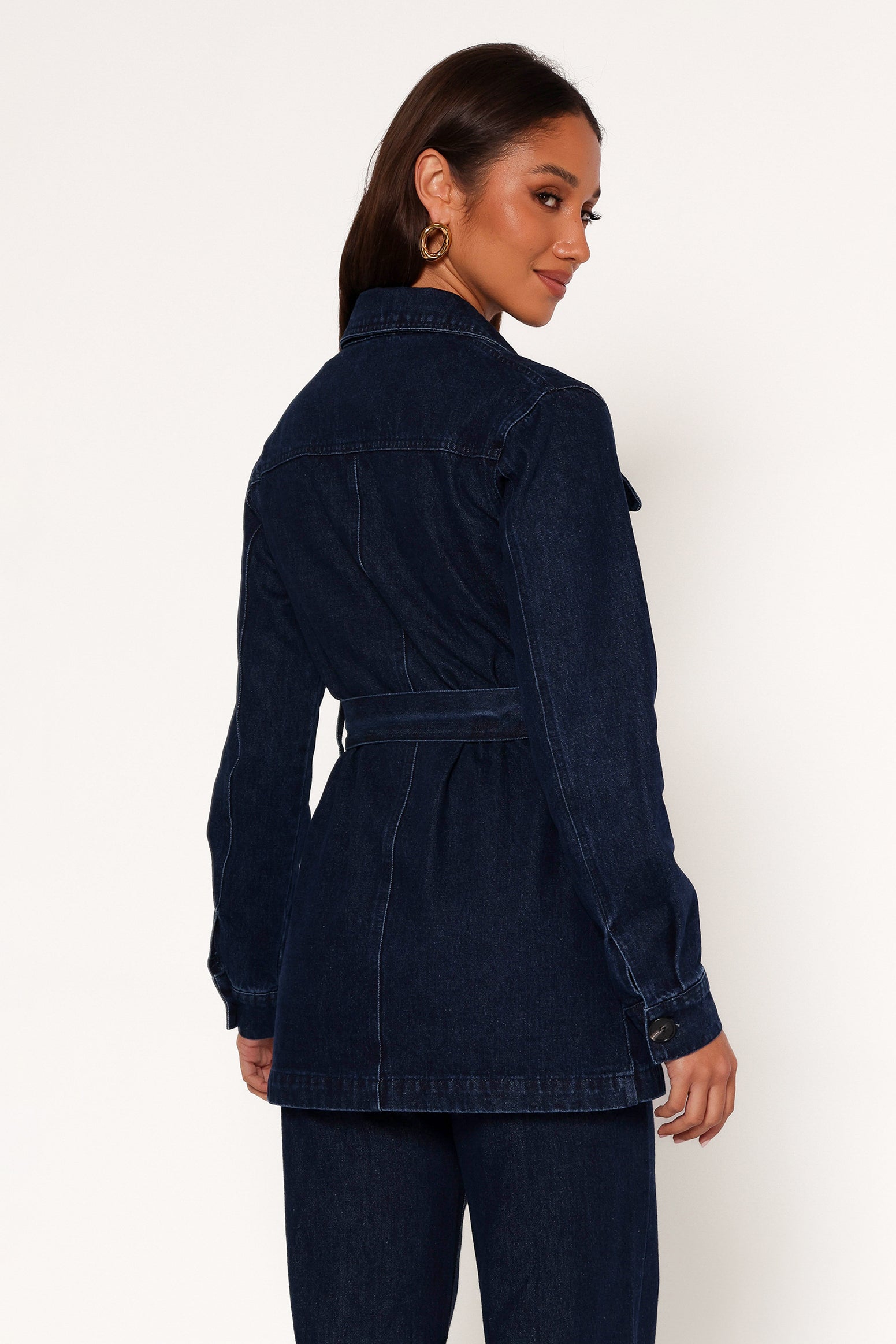 Nadine Tie Waist Button Front Jacket - Denim