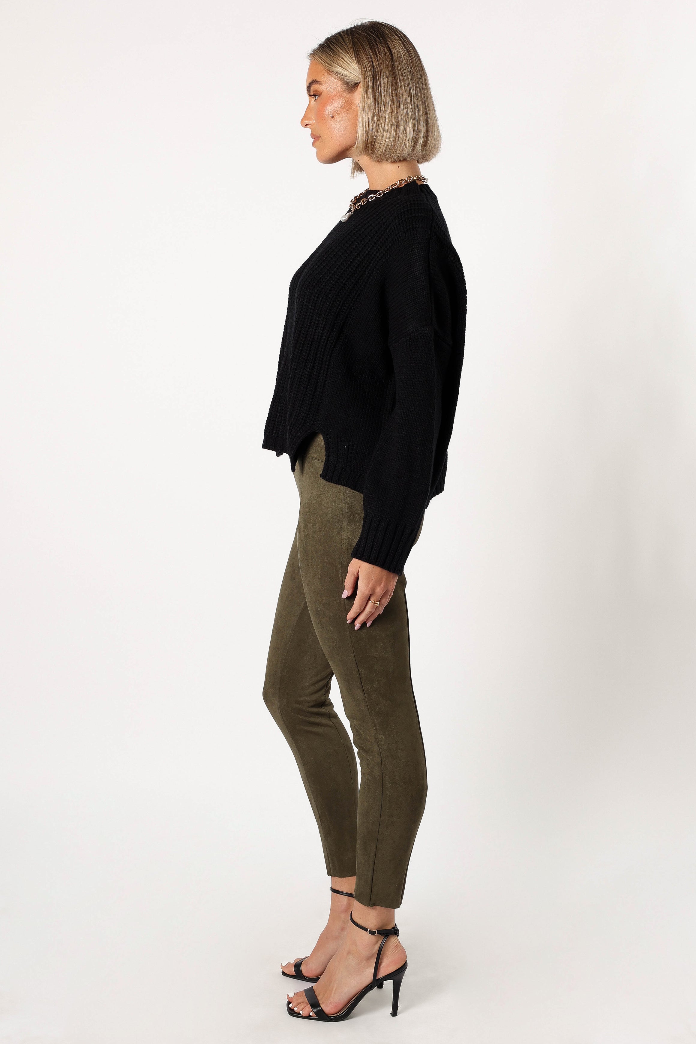 Morgan Suede Look Legging - Olive