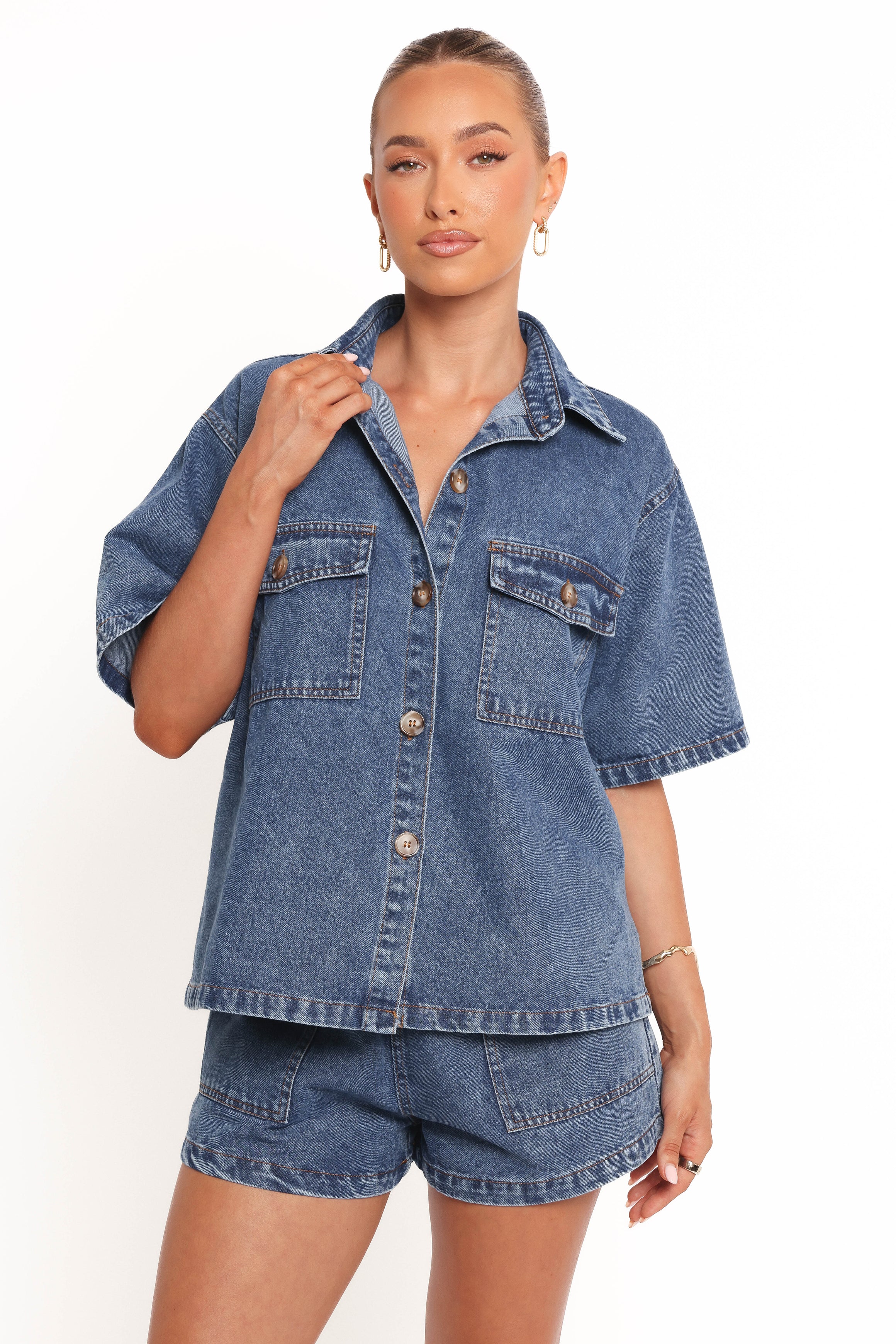 Noor Denim Short Set - Dark Blue