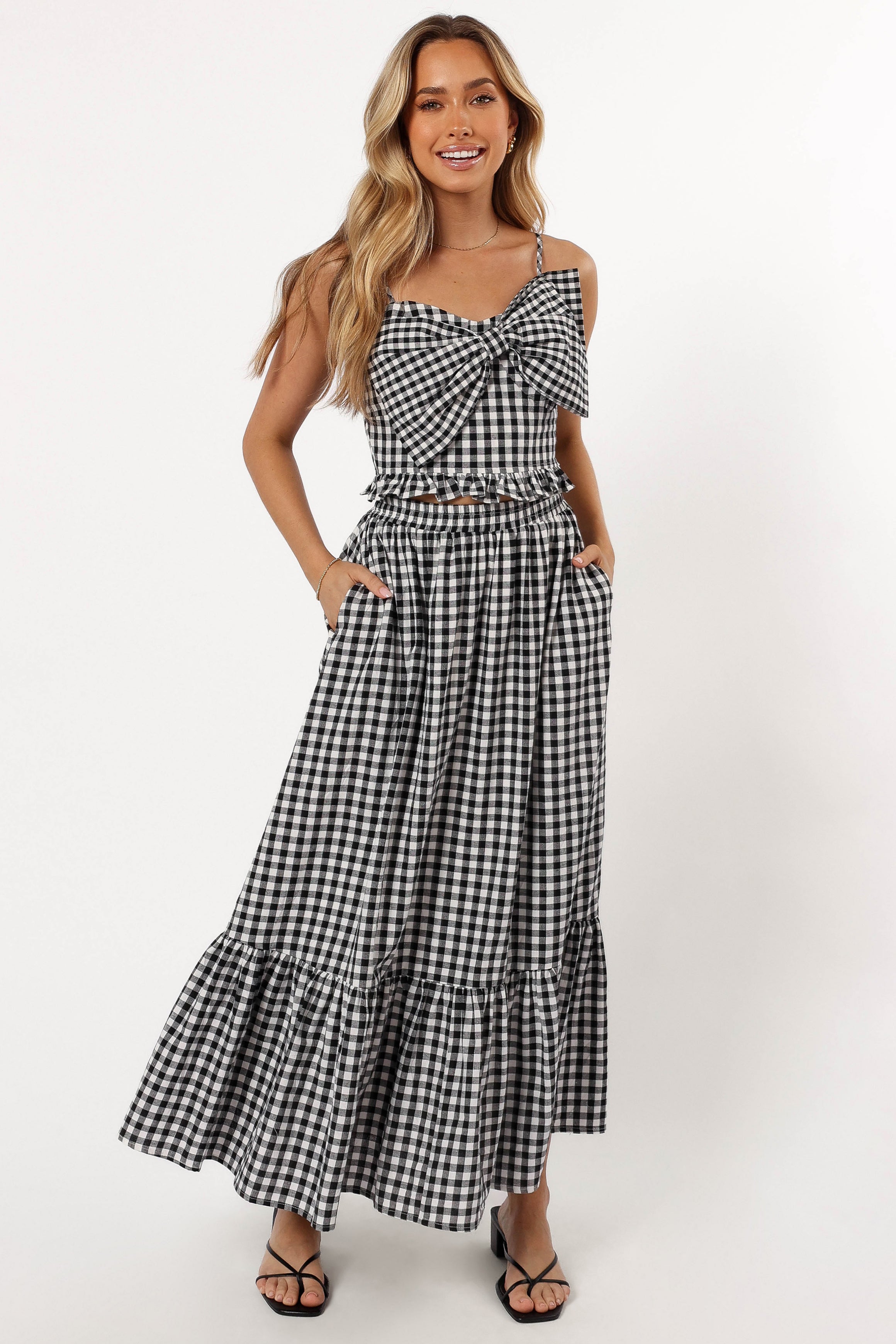 Bambi Tiered Midi Skirt - Black Gingham