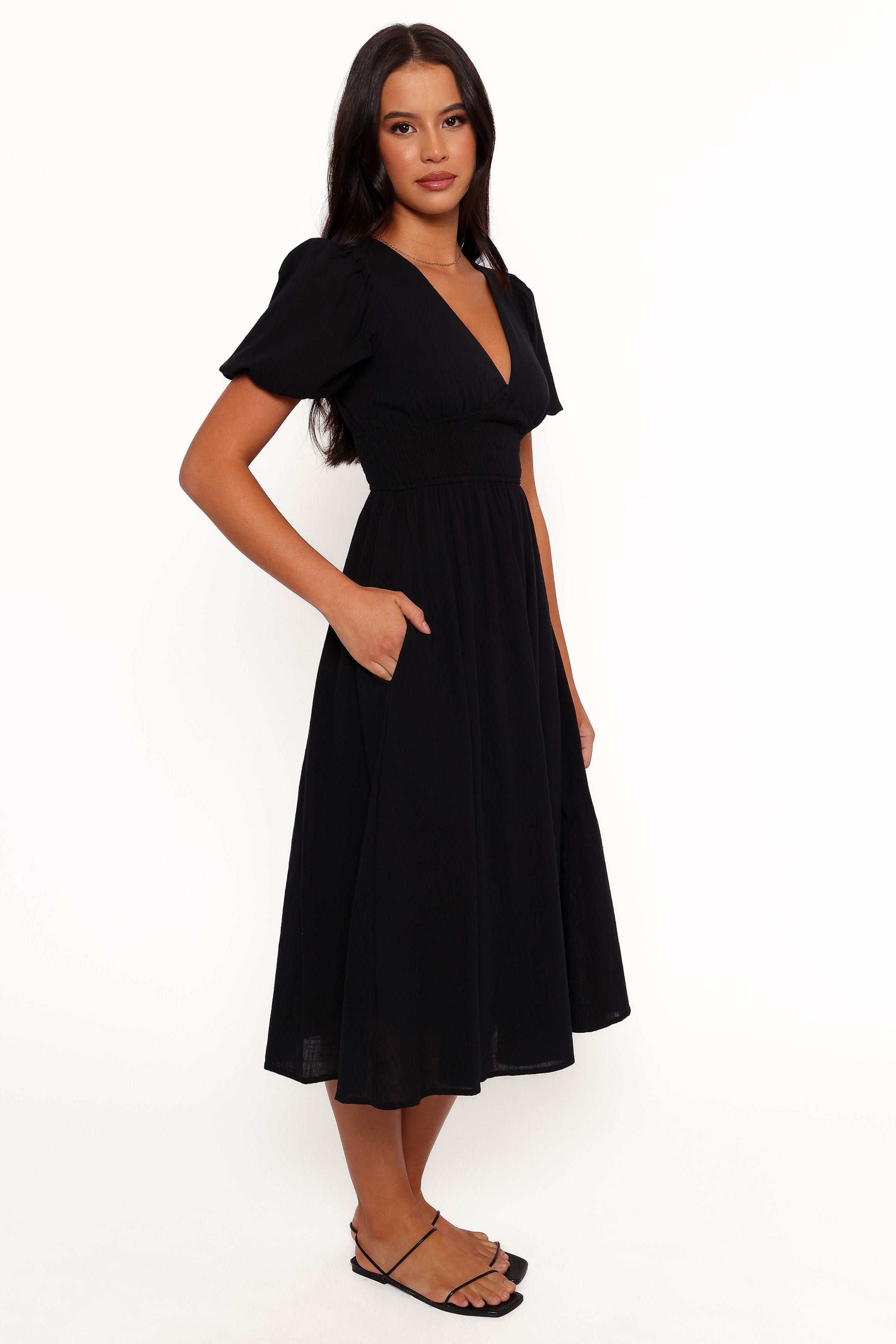 Ronnie Short Sleeve Midi Dress - Black