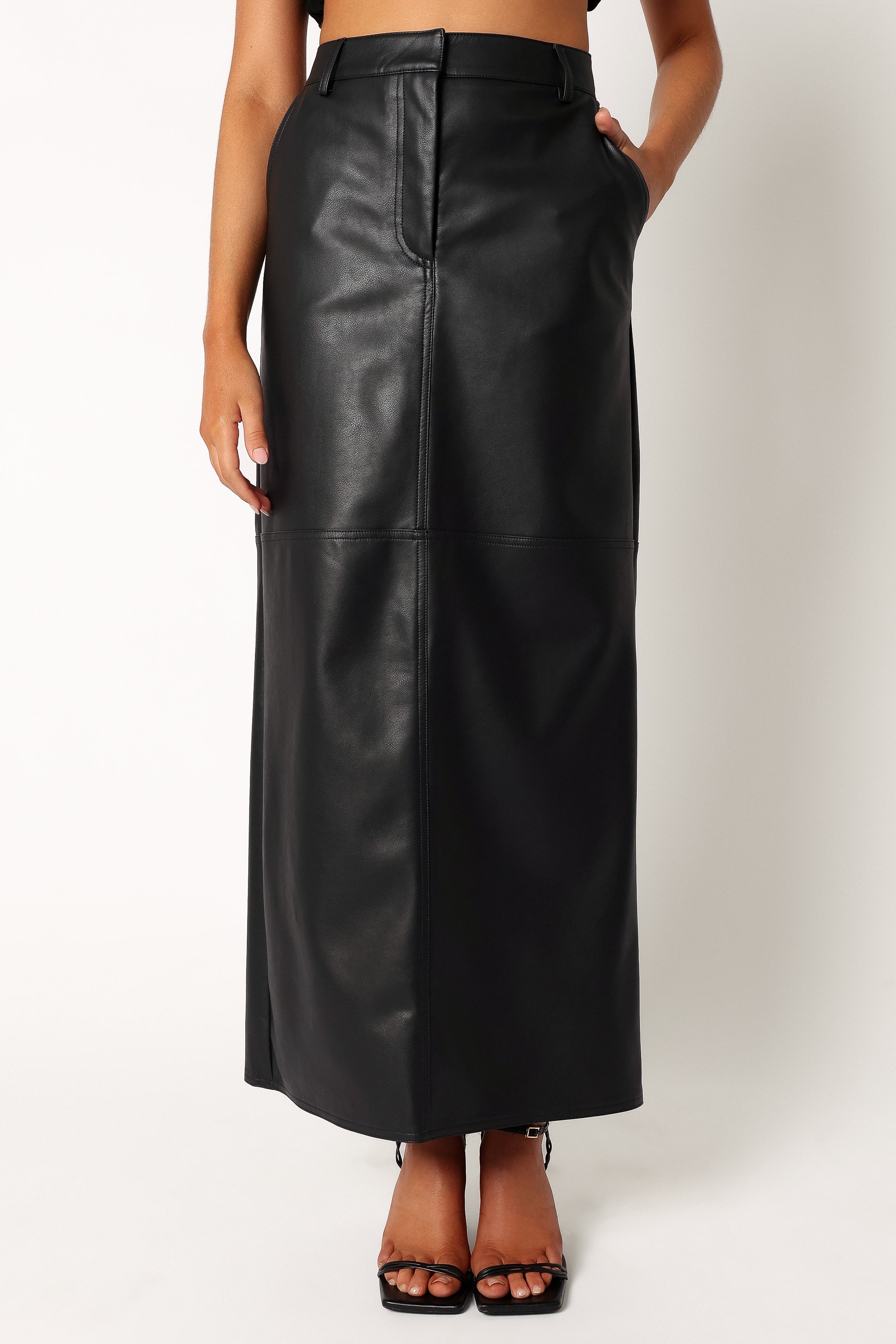 Jade Vegan Leather Column Skirt - Black