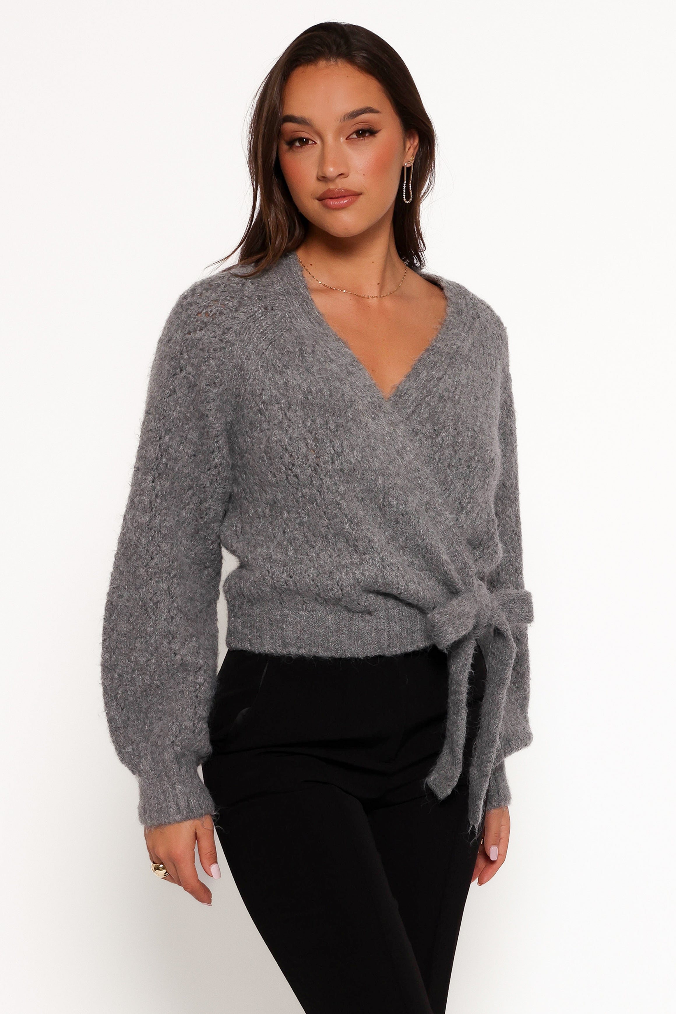 Etta Ballet Wrap Knit Sweater - Heather Grey