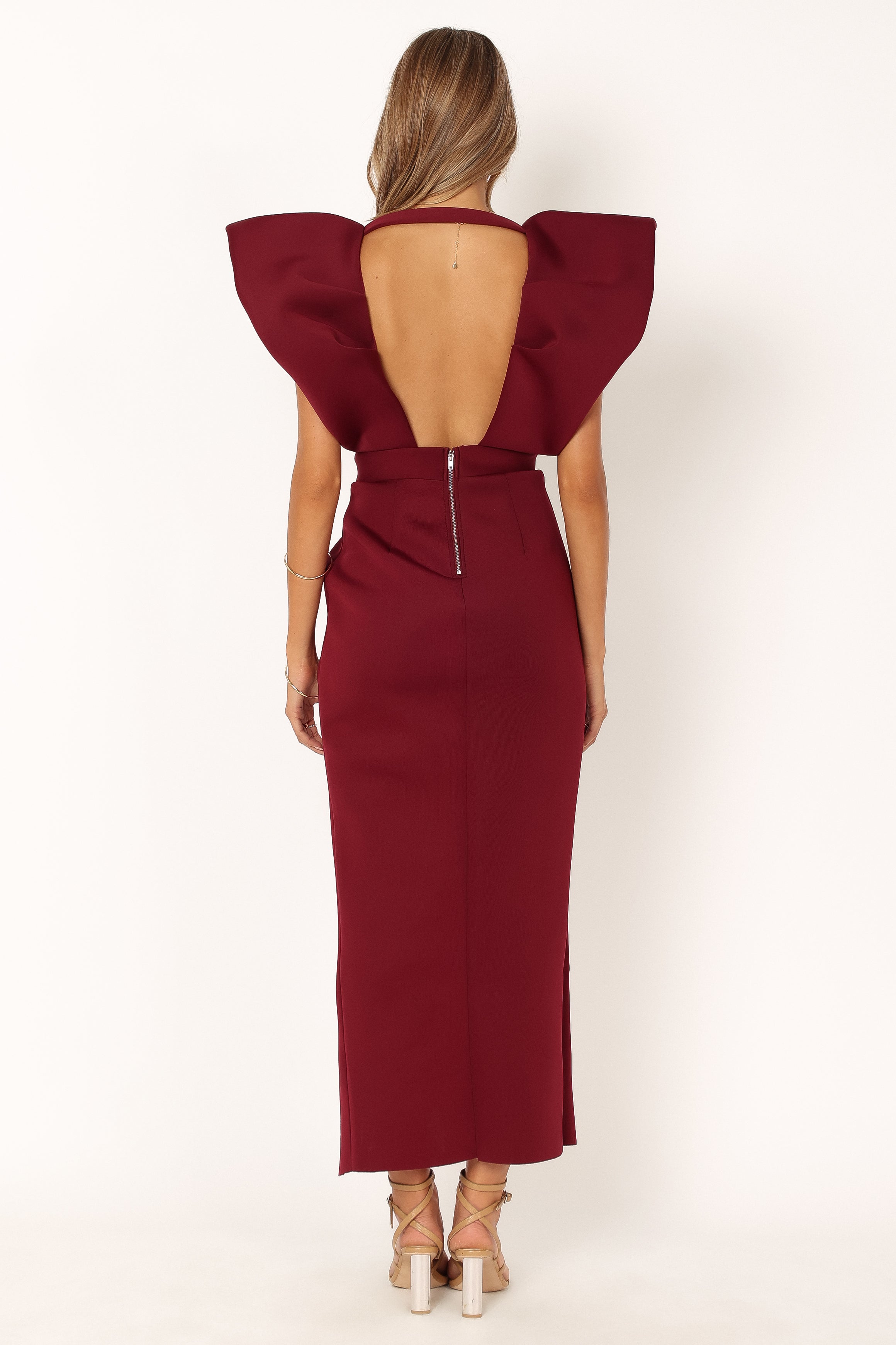 Augie Frill Shoulder Maxi Dress - Burgundy