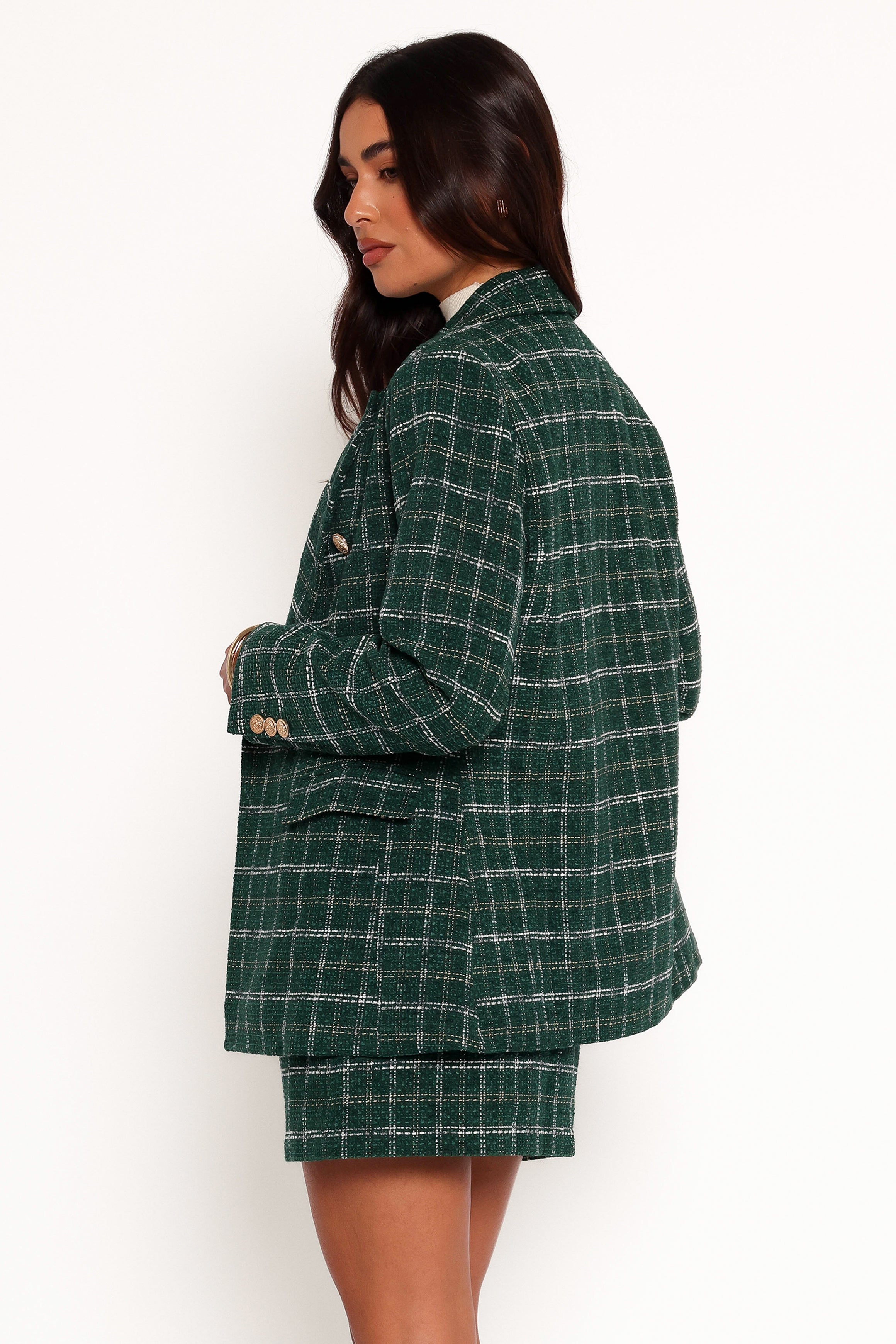 Jules Twill Plaid Blazer - Green