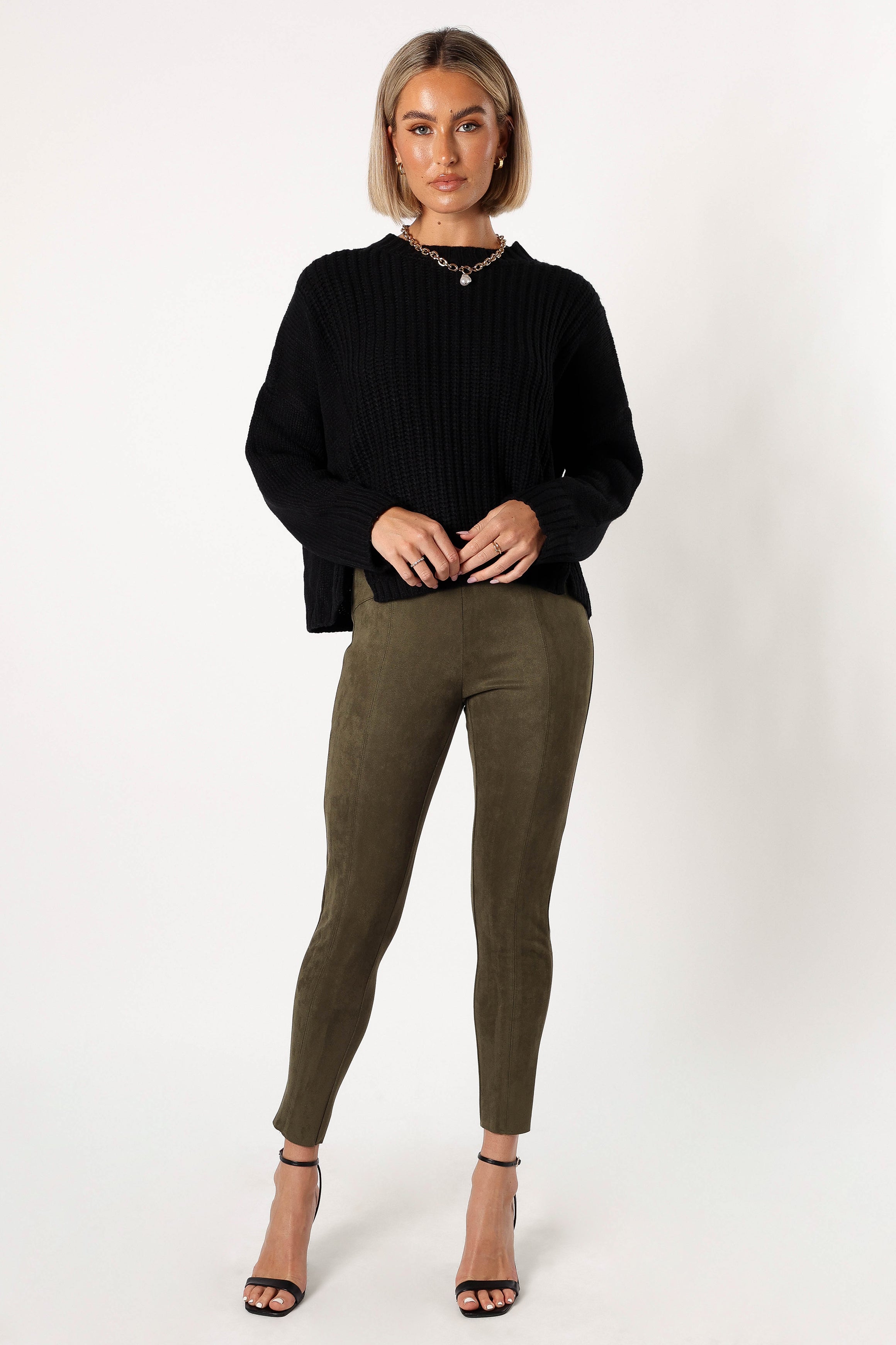 Morgan Suede Look Legging - Olive