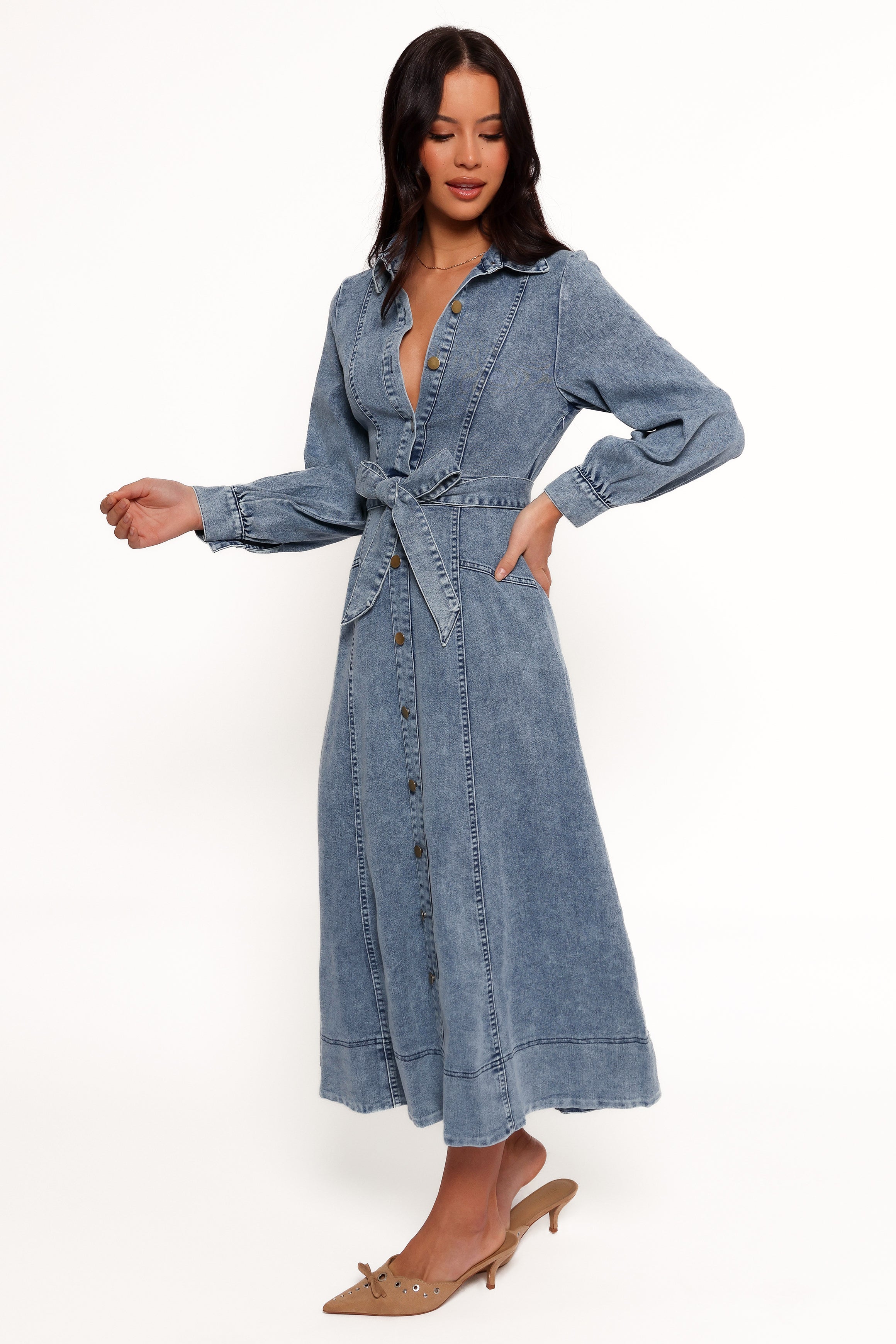 Emberly Long Sleeve Maxi Dress - Denim