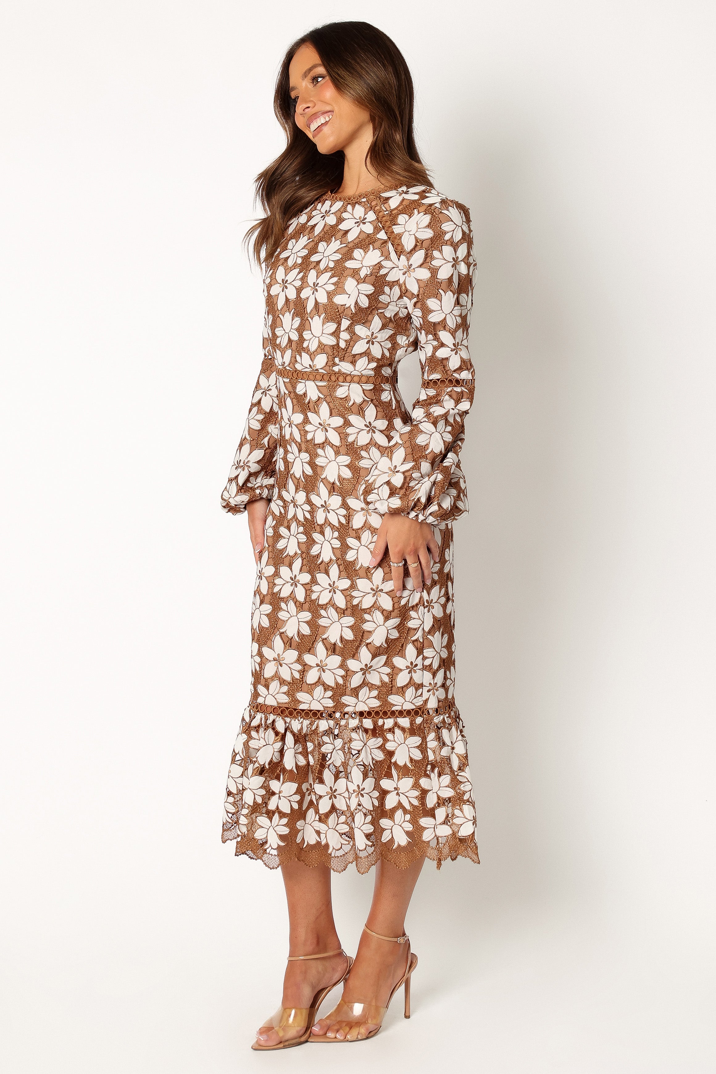 Pierre Long Sleeve Lace Maxi Dress - Mocha