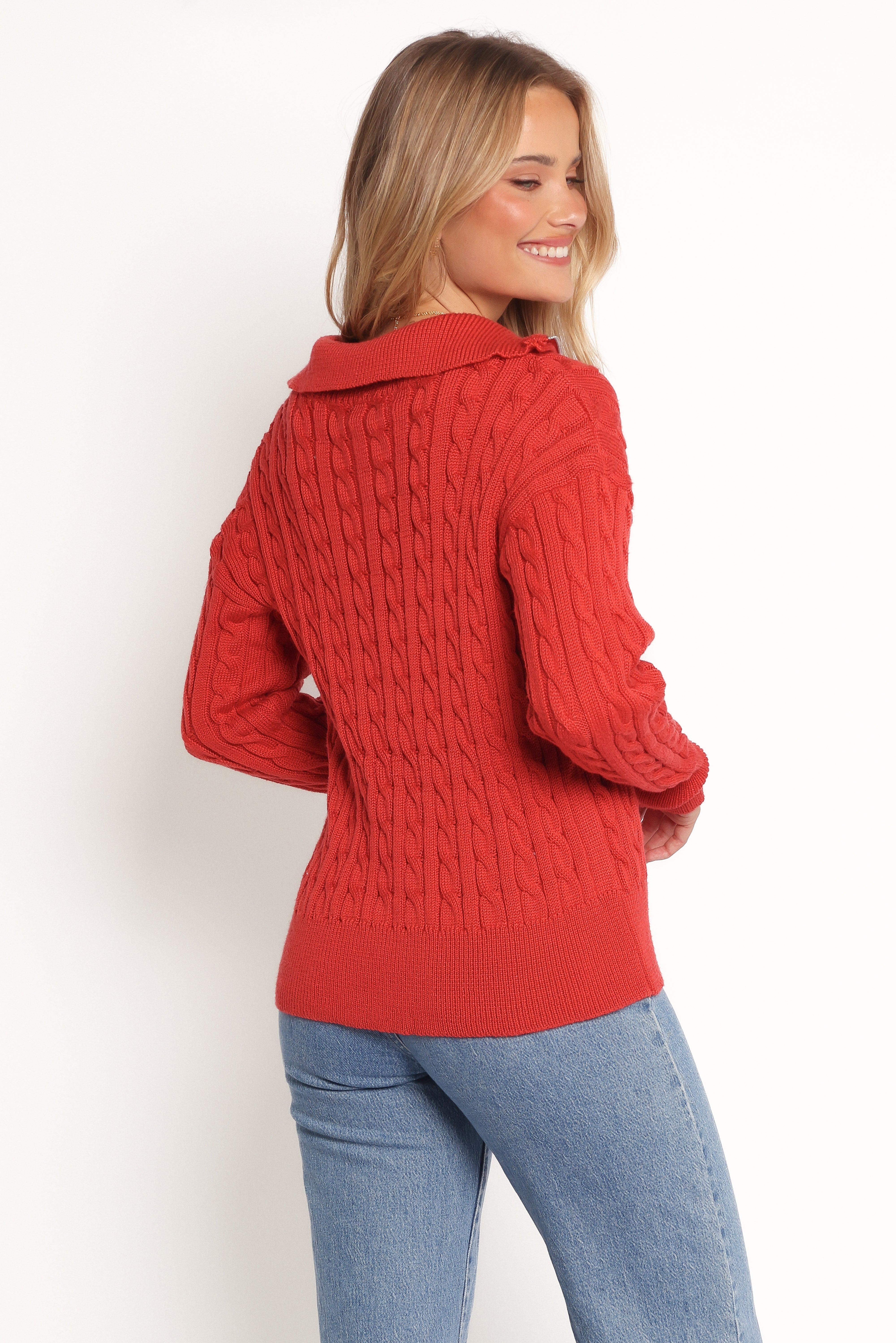 Frida Quarter Zip Knit Sweater - Red