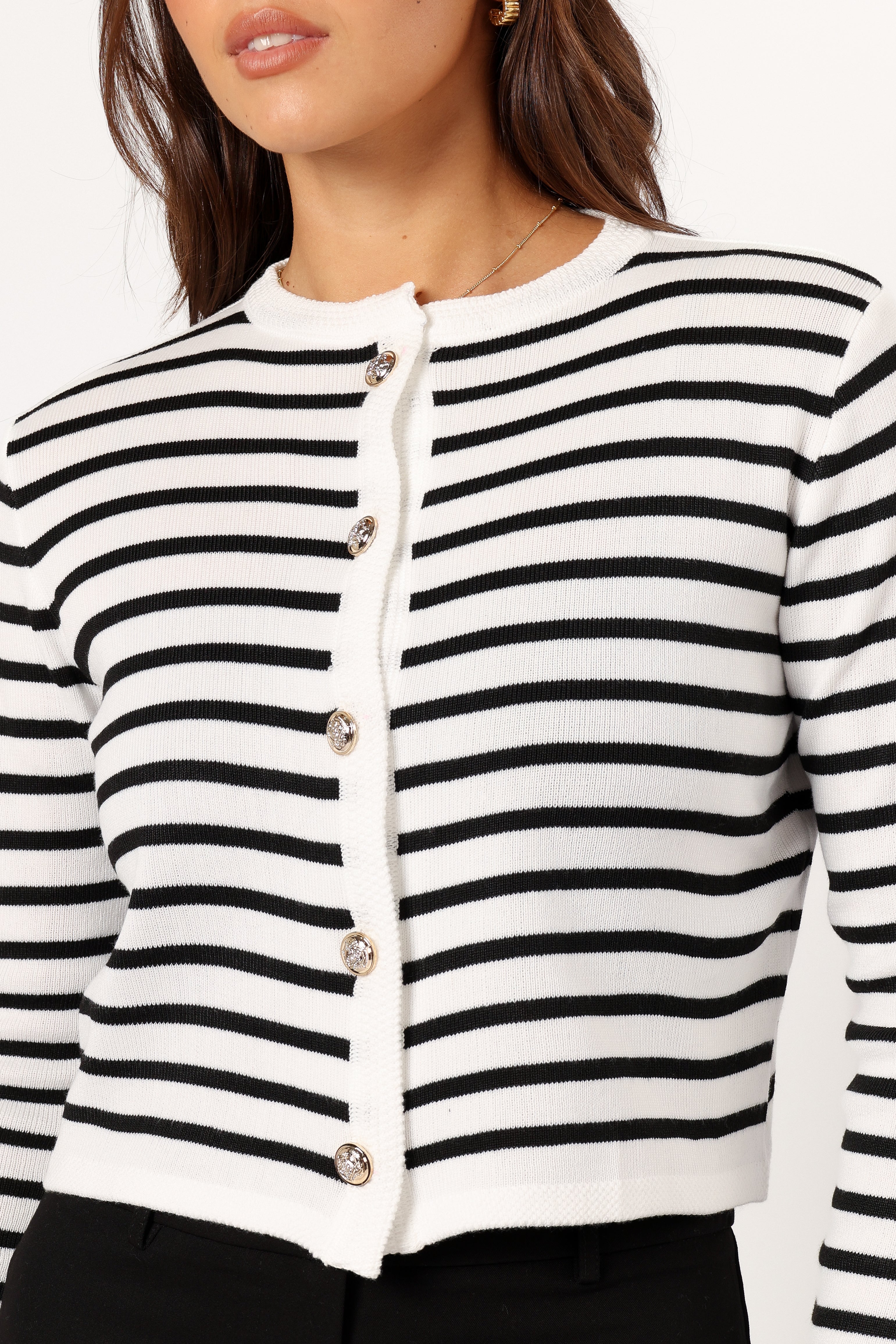 Cynthia Striped Button Front Cardigan - Black/Cream