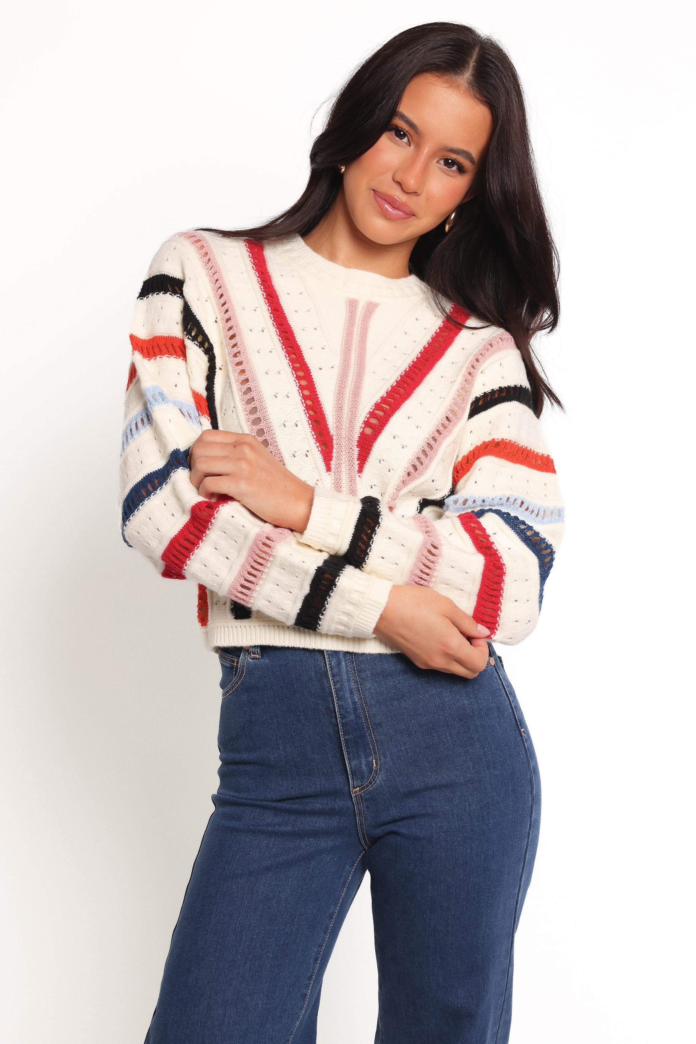 Marie Stripe Knit Sweater - White