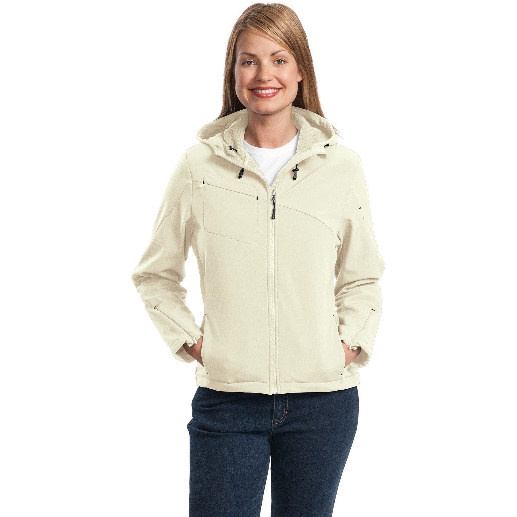 CLOSEOUT - Port Authority Ladies Textured Hooded Soft Shell Jacket