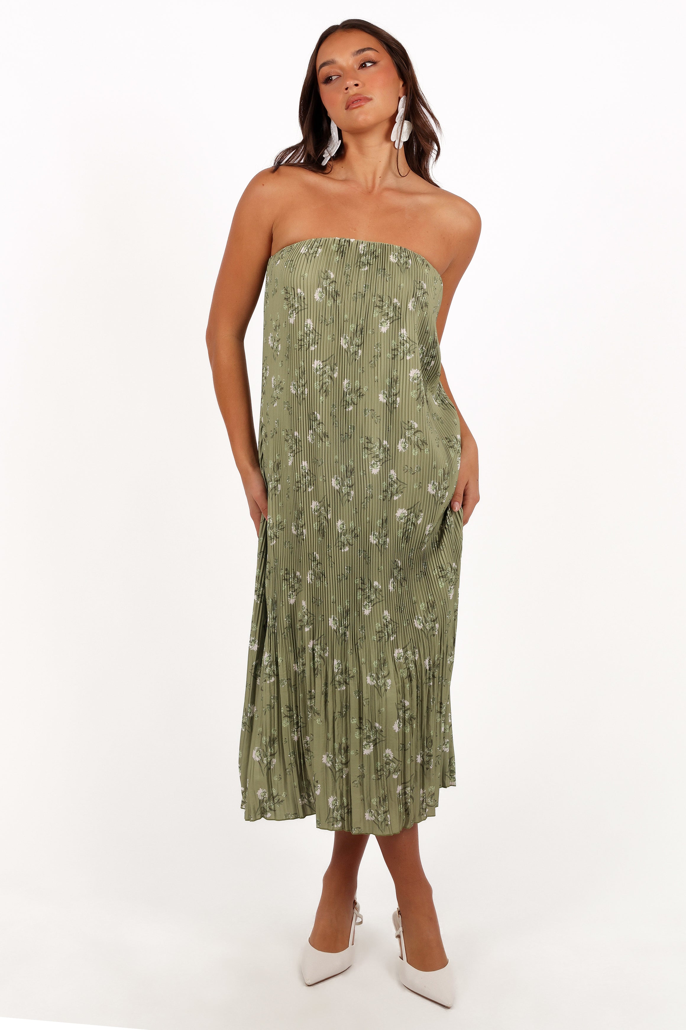 Sylvie Strapless Midi Dress - Sage Botanical