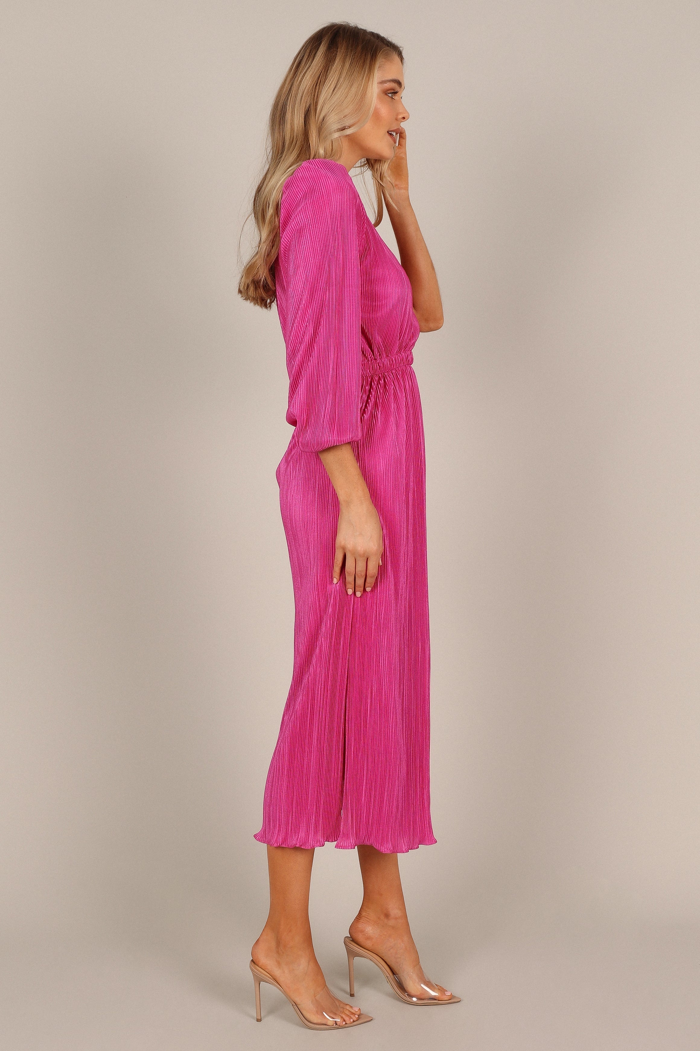 Pontee One Shoulder Pleated Midi Dress - Orchid