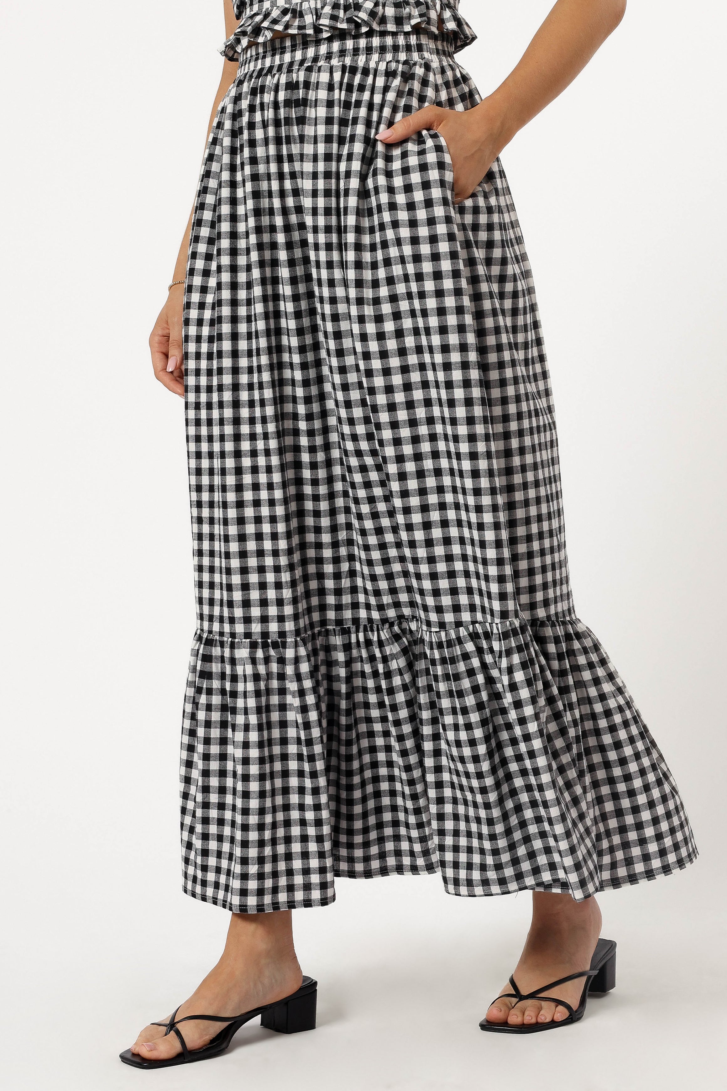 Bambi Tiered Midi Skirt - Black Gingham