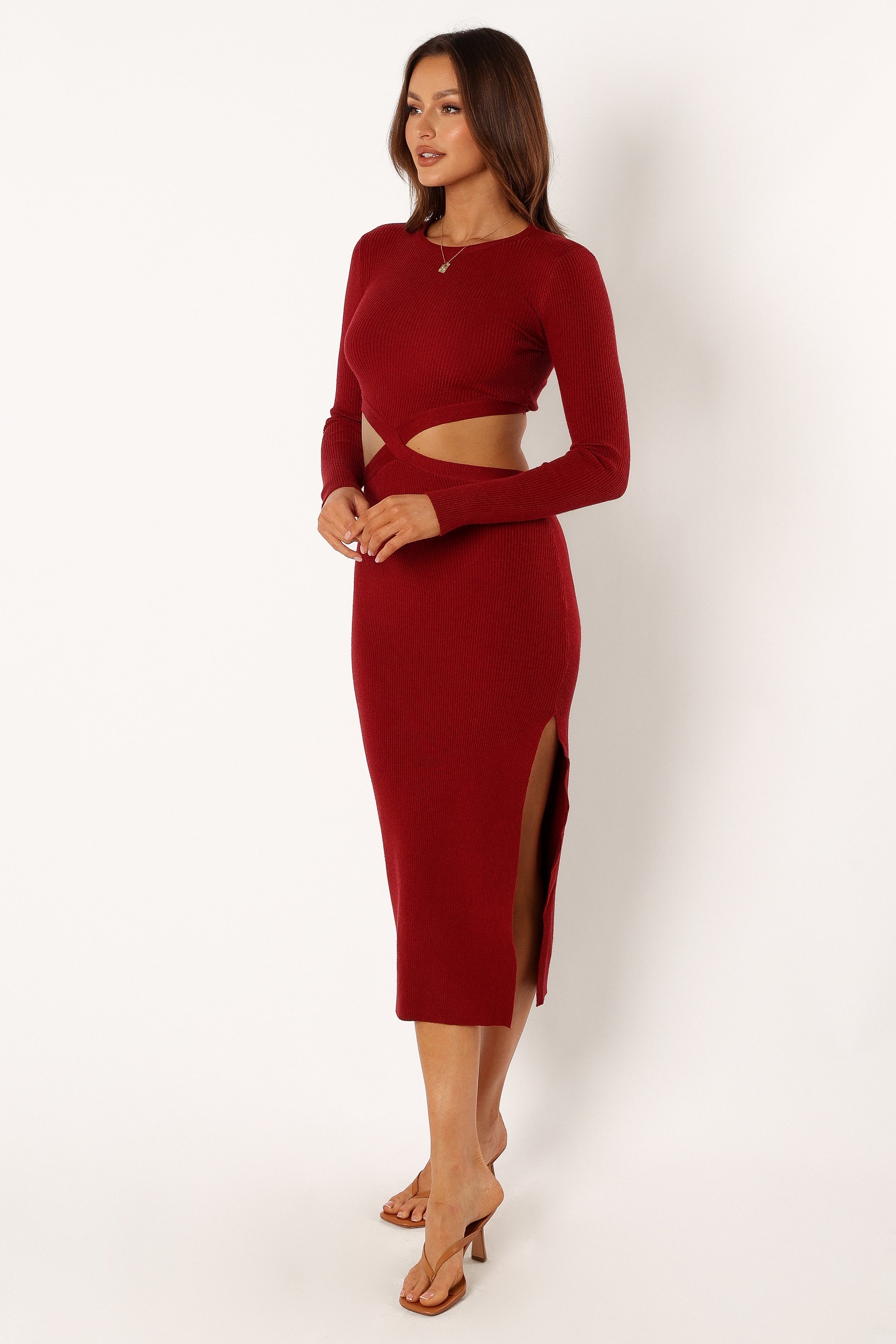 Jonah Long Sleeve Midi Dress - Red Dhalia