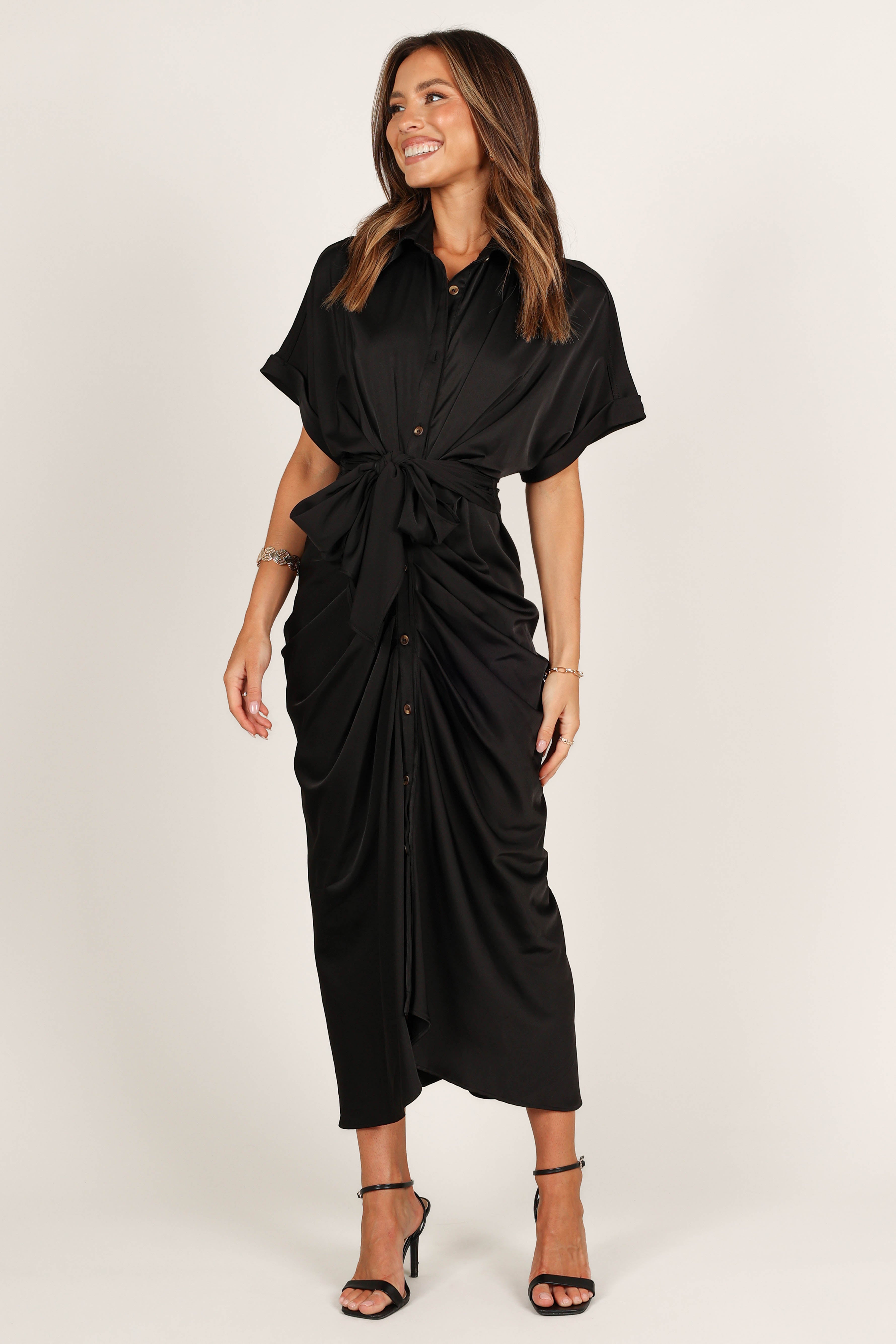 Stefan Wrap Front Midi Dress - Black