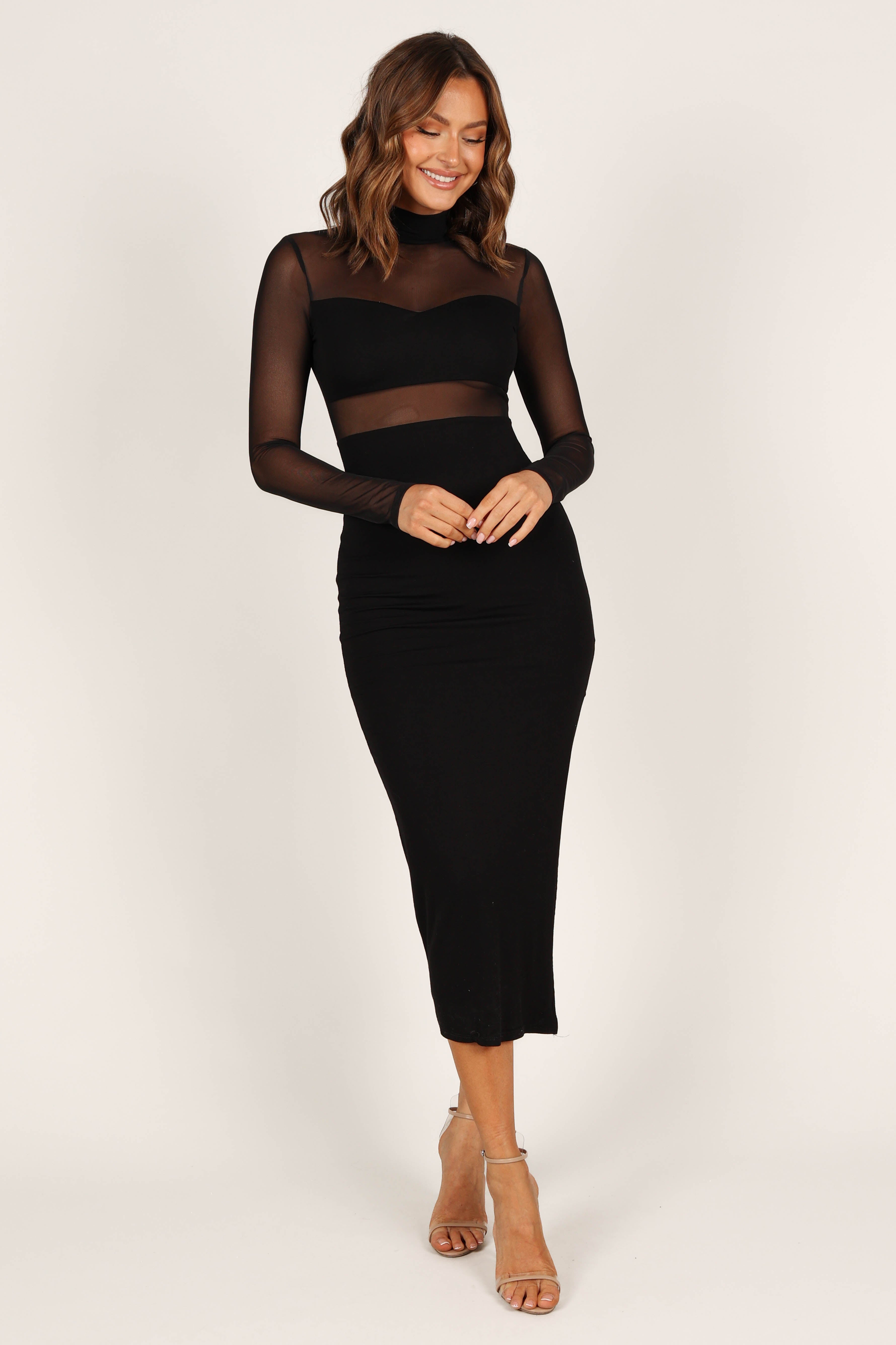 Farrow Long Sleeve Midi Dress - Black