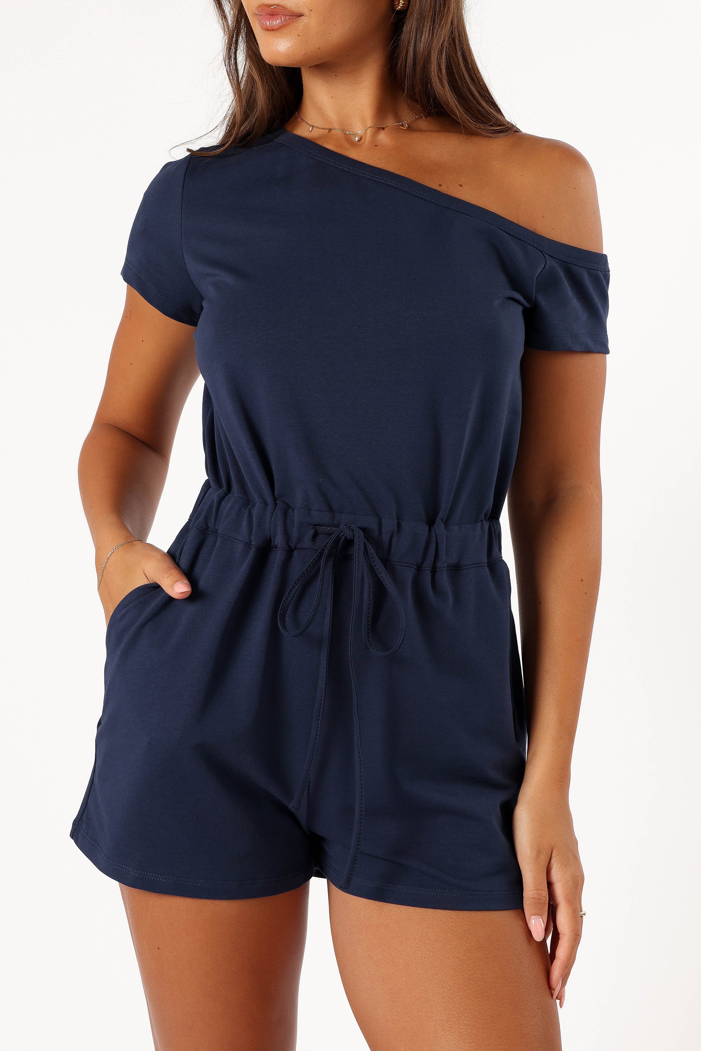 Cecilia Off Shoulder Romper - Navy