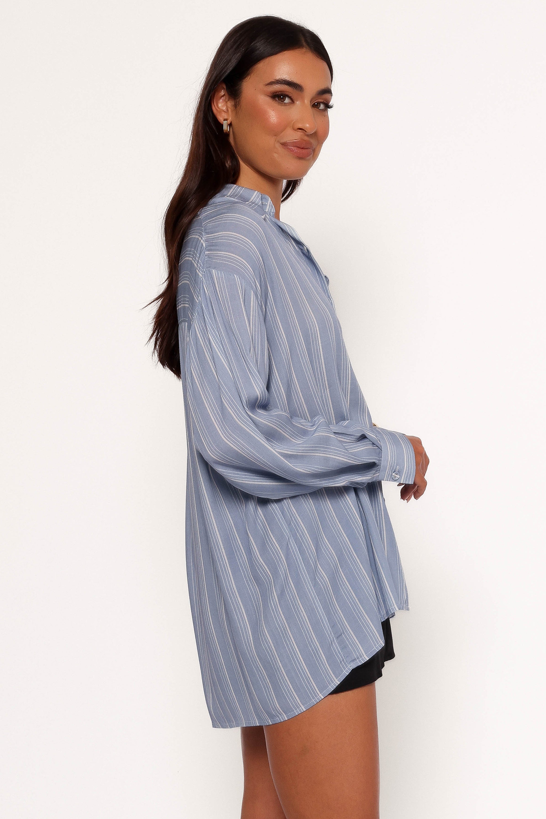 Rixo Button Down Top - Blue Stripe