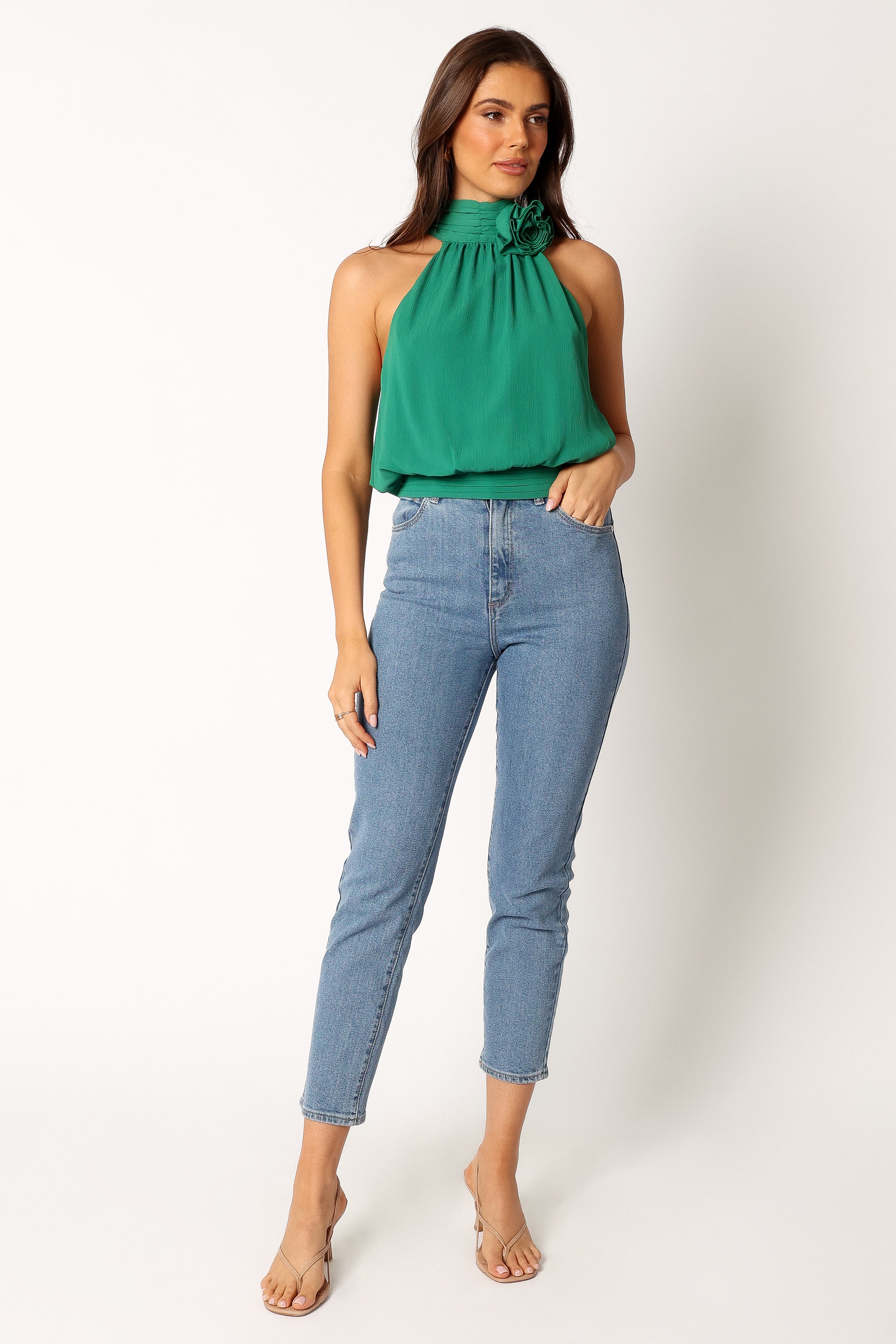 Avery Rosette Detail Top - Green