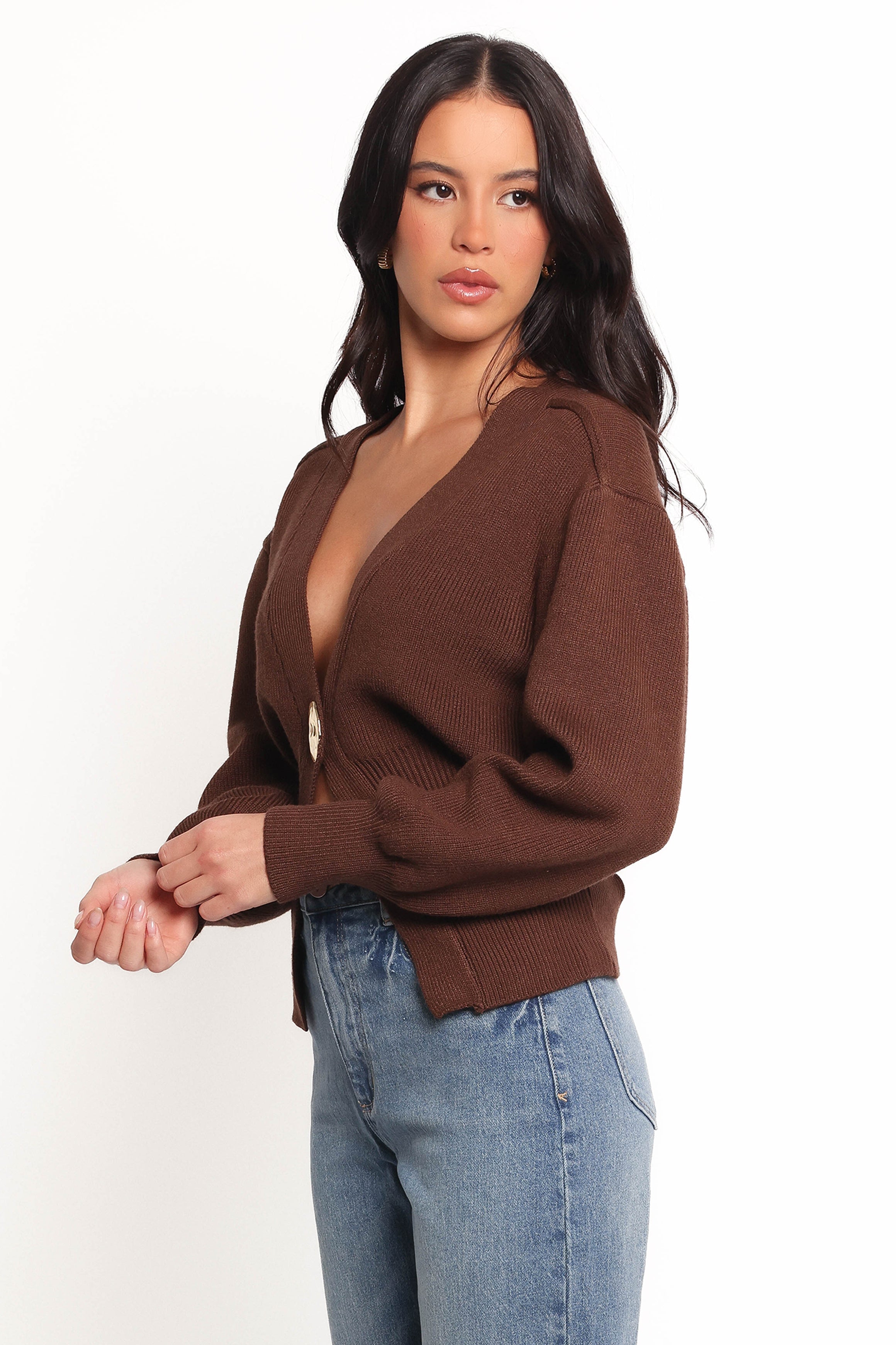 Cyrelle Single Button Cardigan - Brown