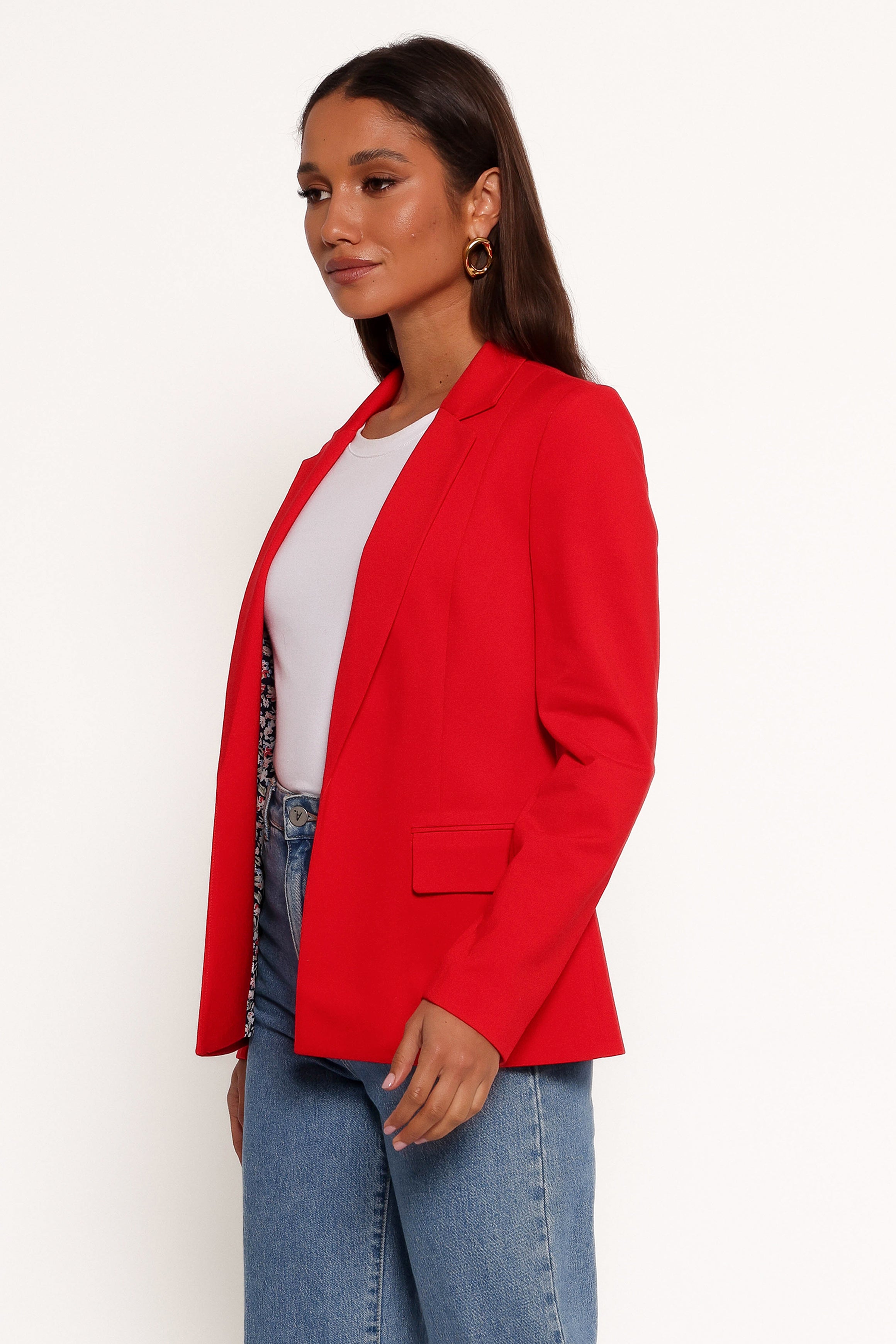 Ronny Open Front Knit Blazer - Scarlet Red