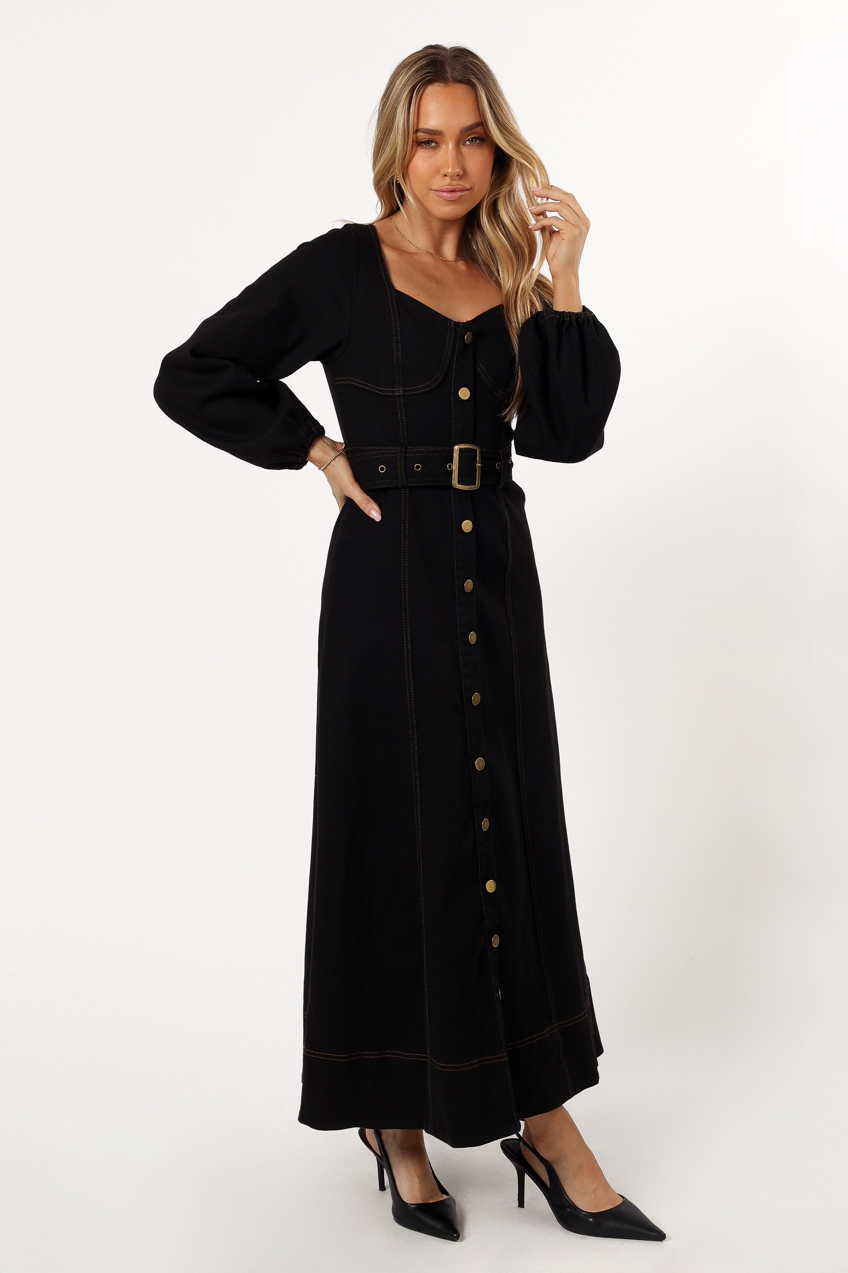 Mateo Long Sleeve Denim Dress - Black