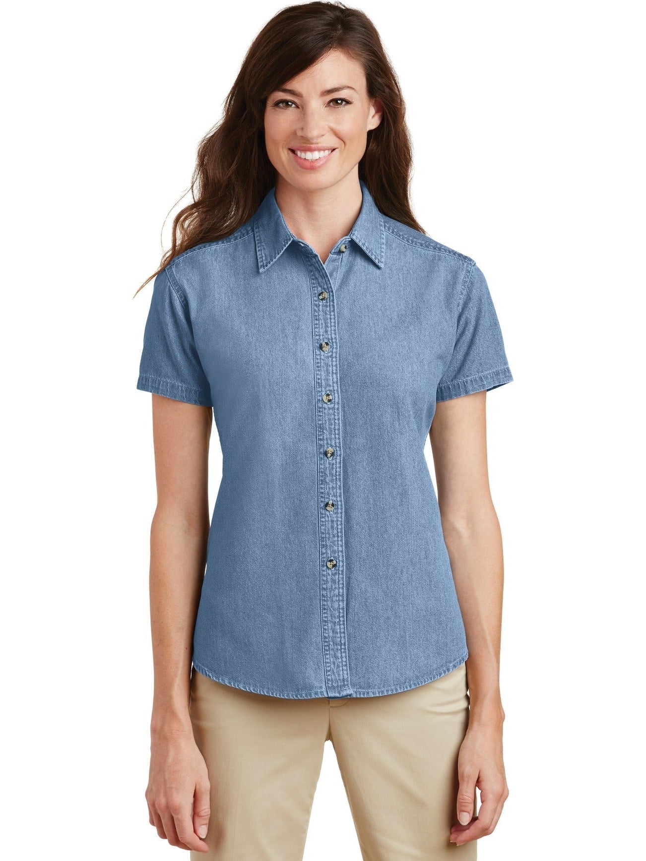 OUTLET-Port & Company Ladies Short Sleeve Value Denim Shirt